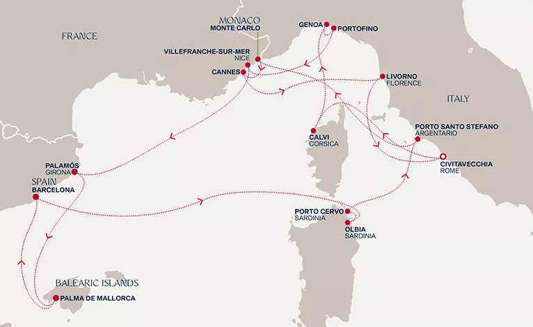 Explora II August 14-28 2028 cruise route map from Civitavecchia (Rome) to Civitavecchia (Rome)