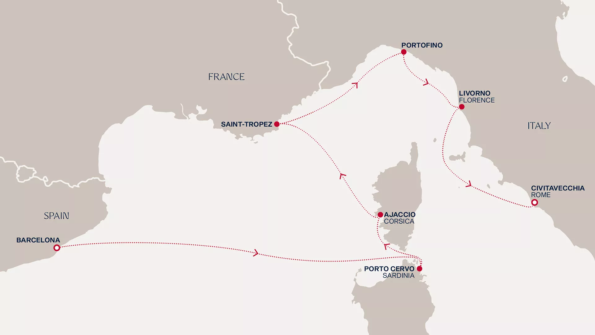 Explora I September 14-21 2026 cruise route map from Barcelona to Civitavecchia (Rome)