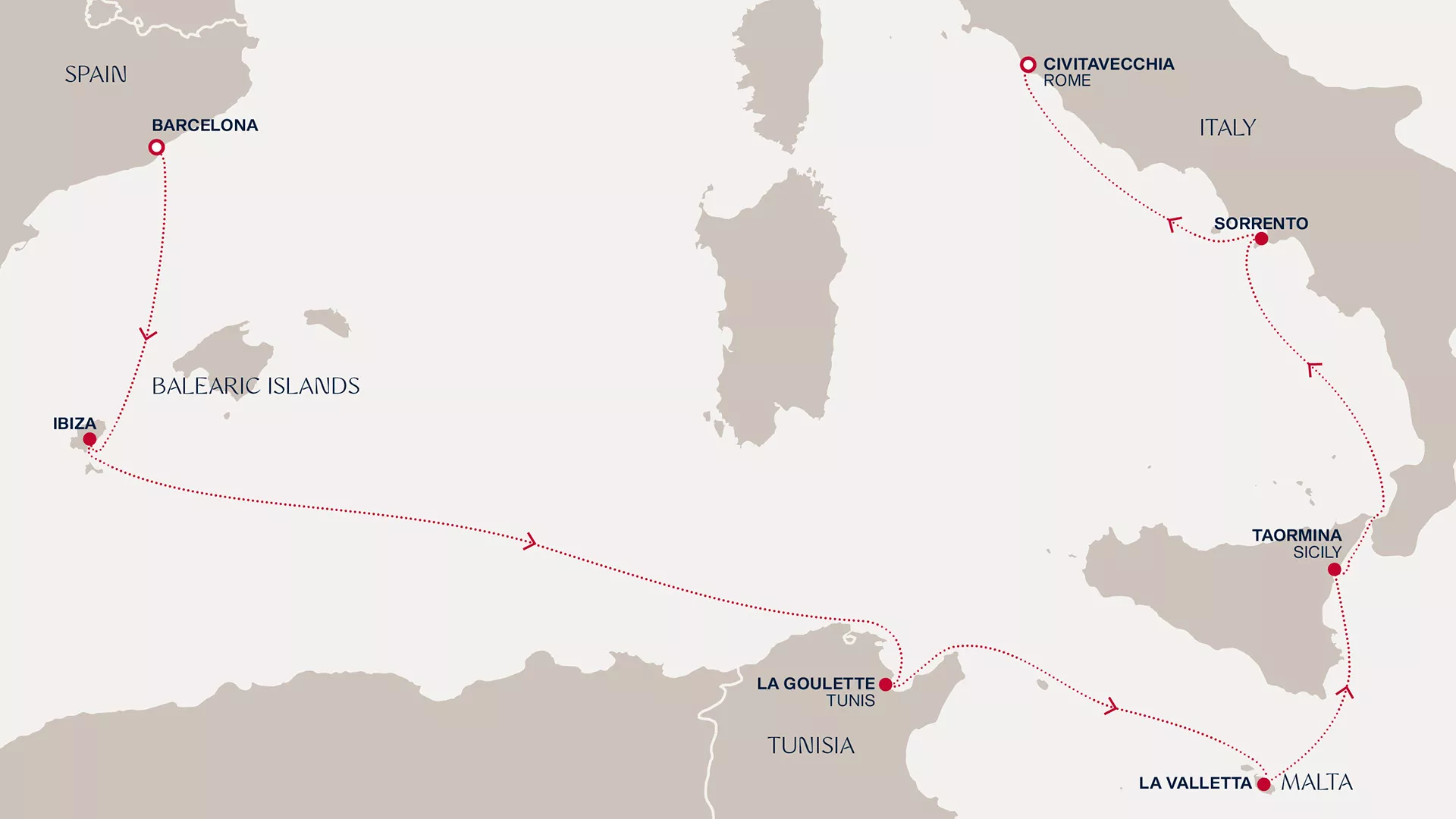 Explora I September 28-October 5 2026 cruise route map from Barcelona to Civitavecchia (Rome)