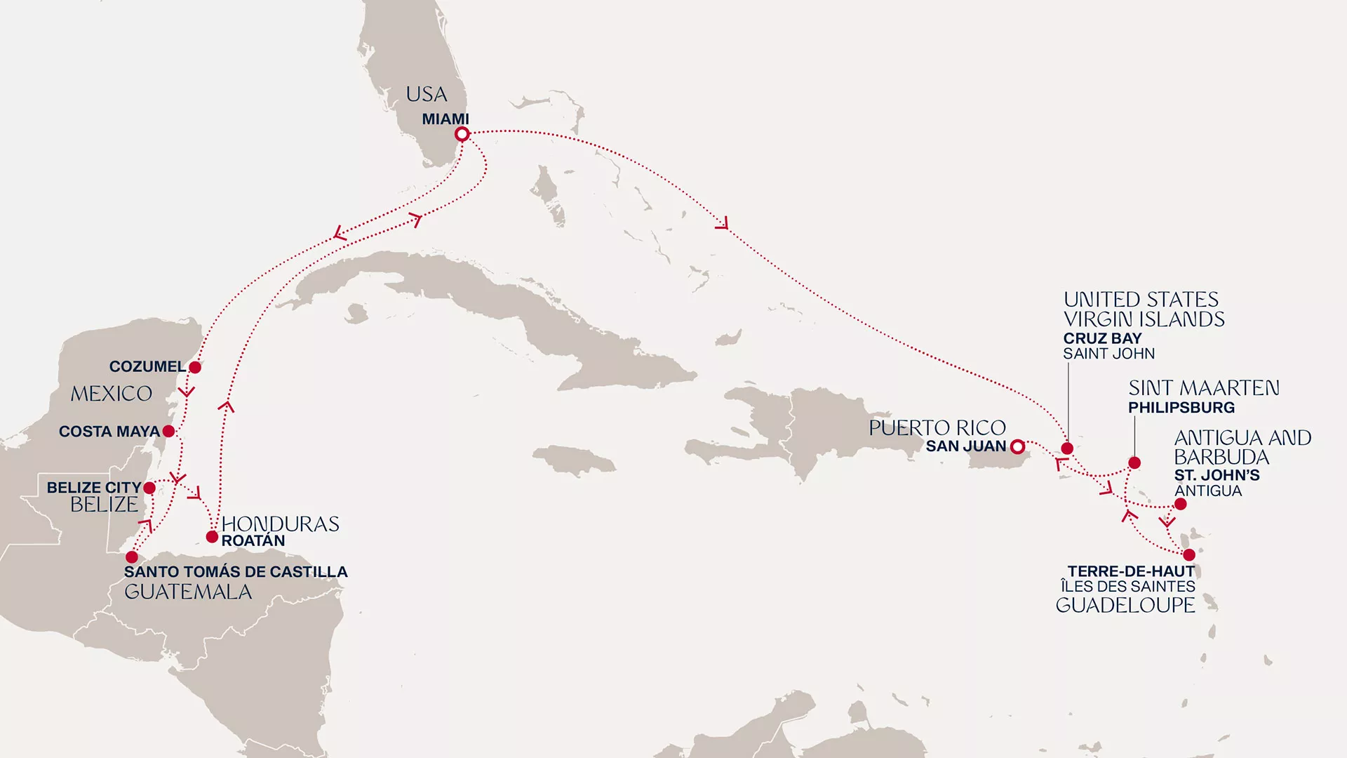 Explora I December 5-20 2026 cruise route map from Miami to San Juan