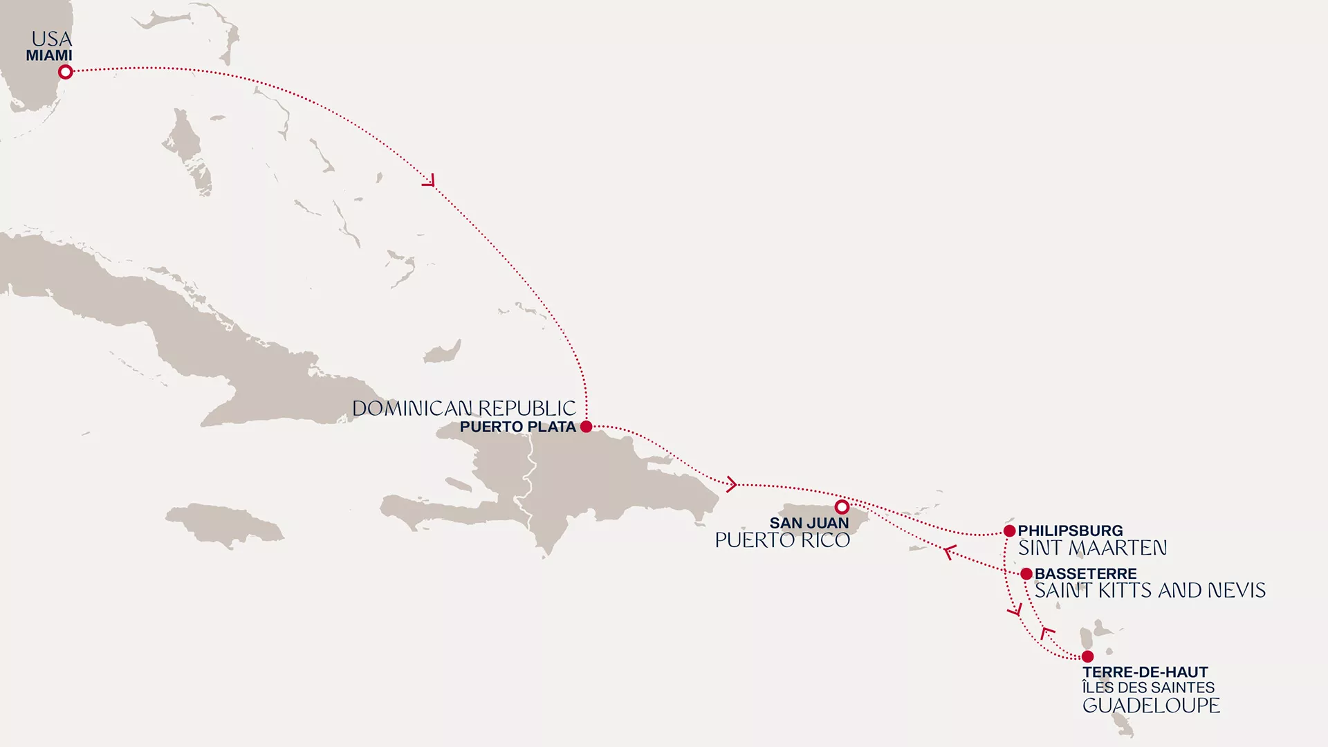 Explora I January 29-February 5 2027 cruise route map from Miami to San Juan