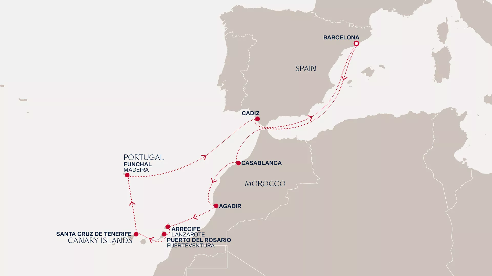 Explora I April 12-23 2027 cruise route map from Barcelona to Barcelona