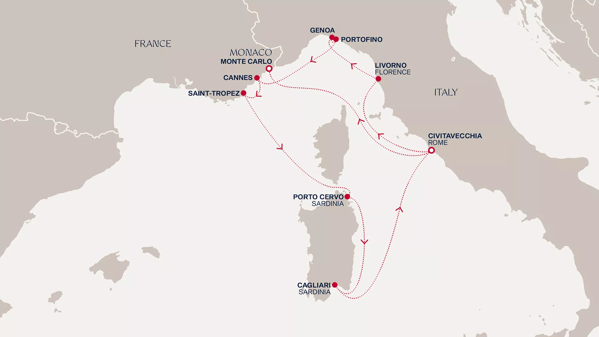 Explora I May 24-June 2 2027 cruise route map from Civitavecchia (Rome) to Monte Carlo