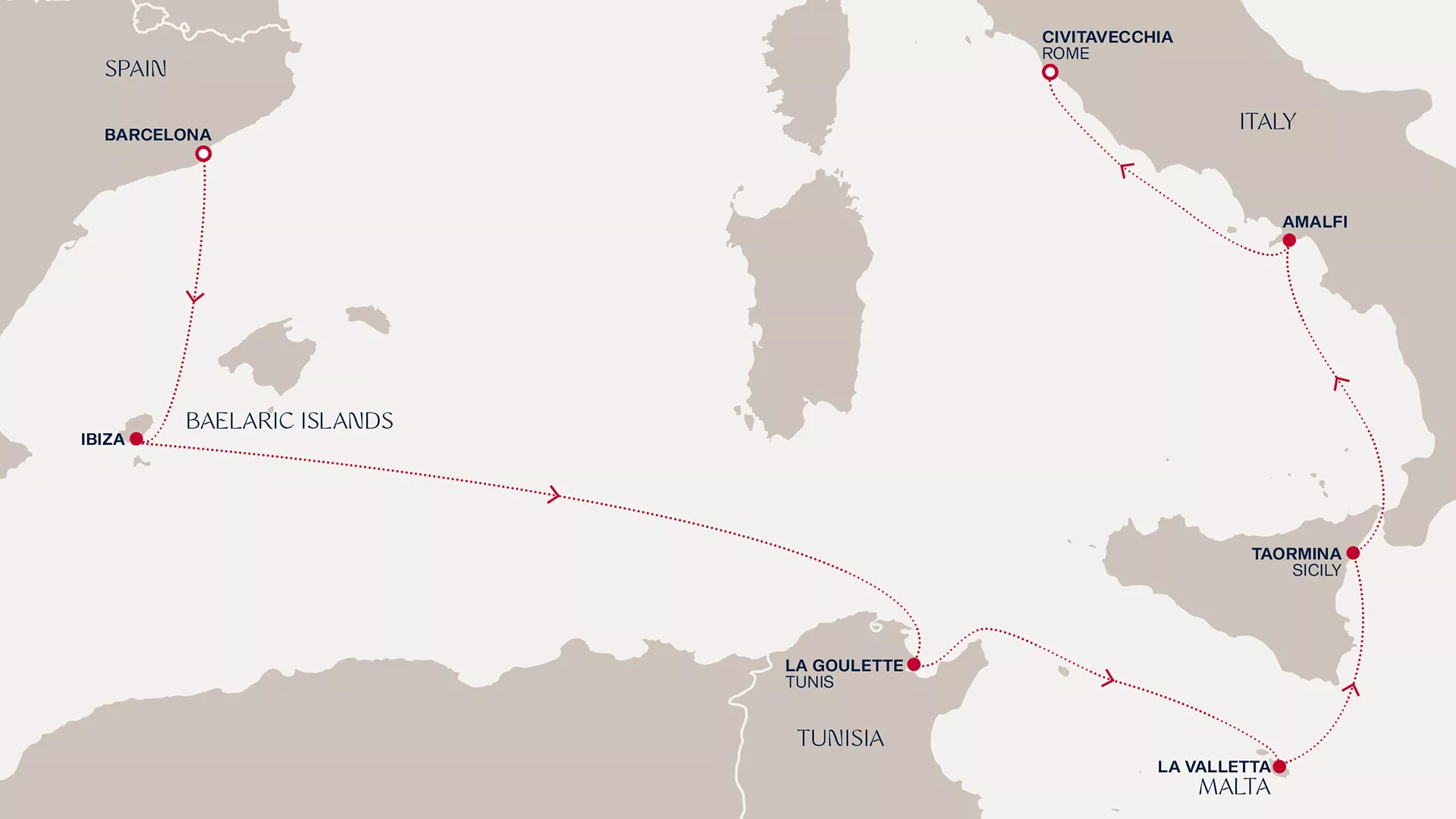 Explora I June 14-21 2027 cruise route map from Barcelona to Civitavecchia (Rome)