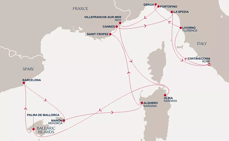 Explora I June 21-July 5 2027 cruise route map from Civitavecchia (Rome) to Civitavecchia (Rome)