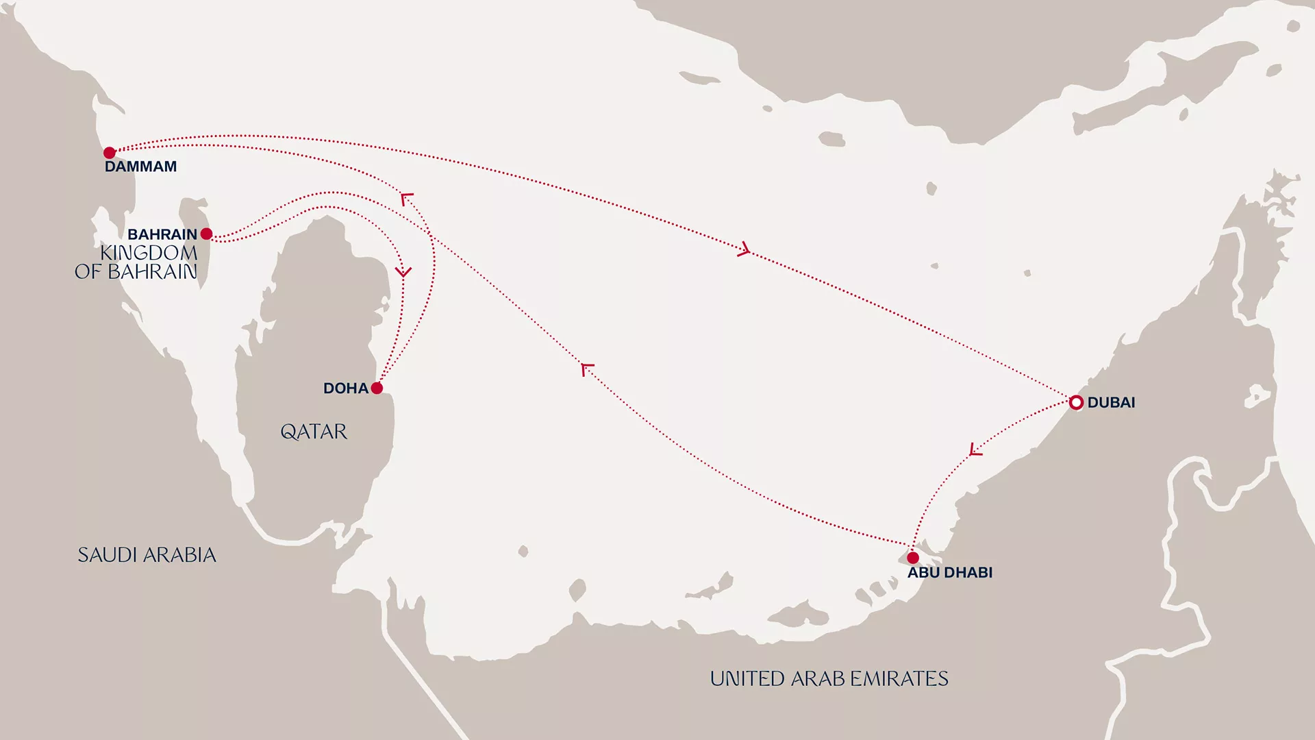 Explora I February 5-12 2028 cruise route map from Dubai to Dubai