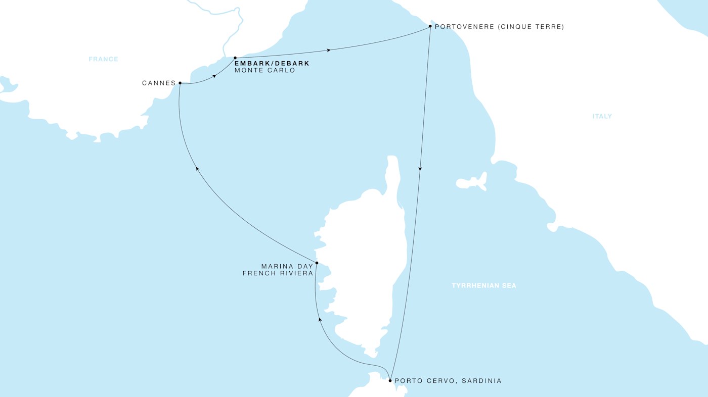 Four Seasons I Voyage FS-I261004-005 | 5 days - The Rivieras featuring Portovenere & Cannes itinerary map