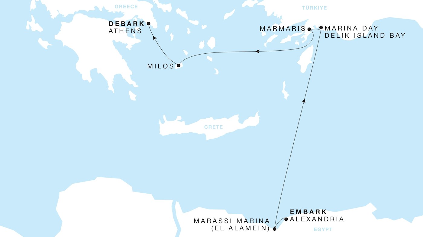 Four Seasons I Voyage FS-I-270425-007 | 7 days - Grand Mediterranean featuring Alexandria & Milos itinerary map