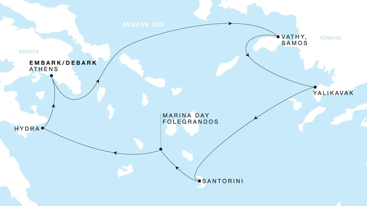 Four Seasons I Voyage FS-I-270502-005 | 5 days - Greek Isles featuring Santorini & Hydra itinerary map