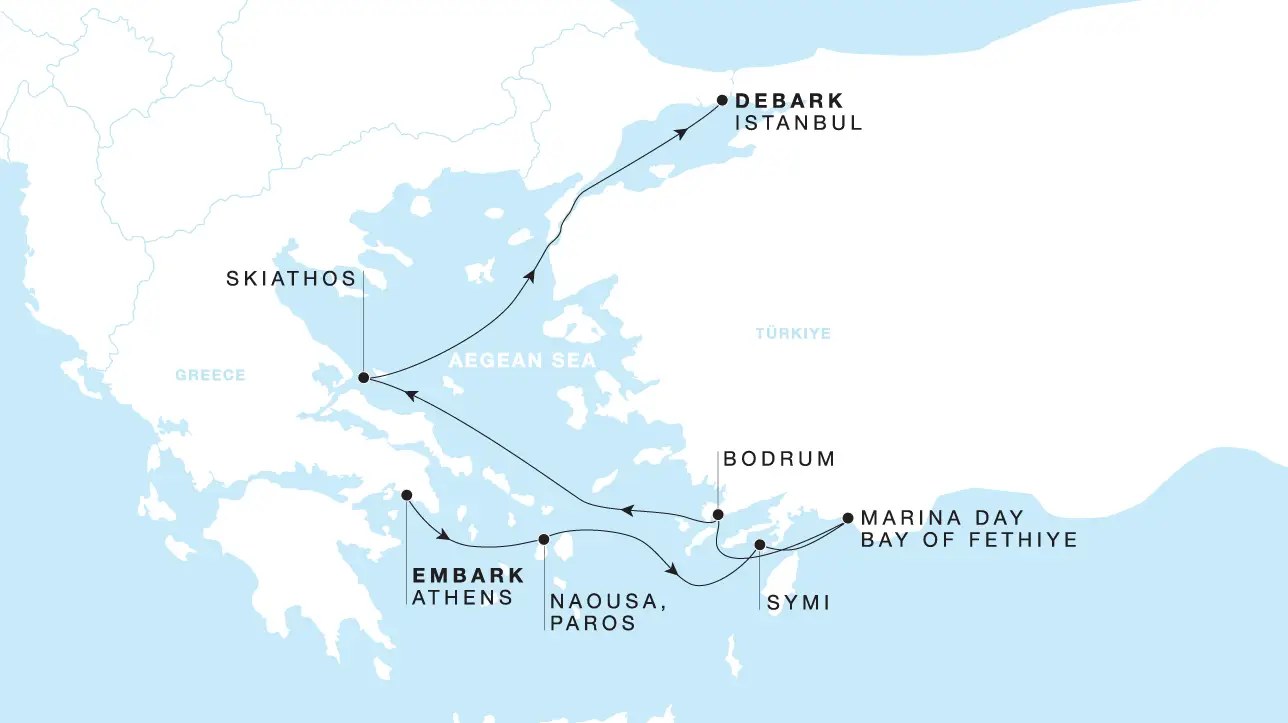 Four Seasons I Voyage FS-I-270507-009 | 9 days - Greek Isles featuring Bodrum & Istanbul itinerary map