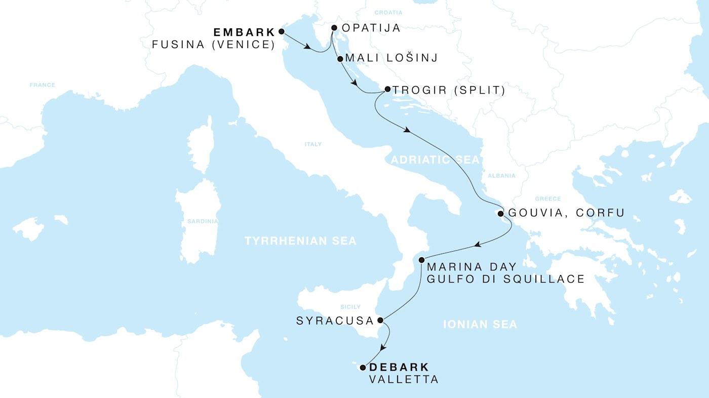 Four Seasons I Voyage FS-I-270613-009 | 9 days - Grand Mediterranean featuring Sicily & Corfu itinerary map