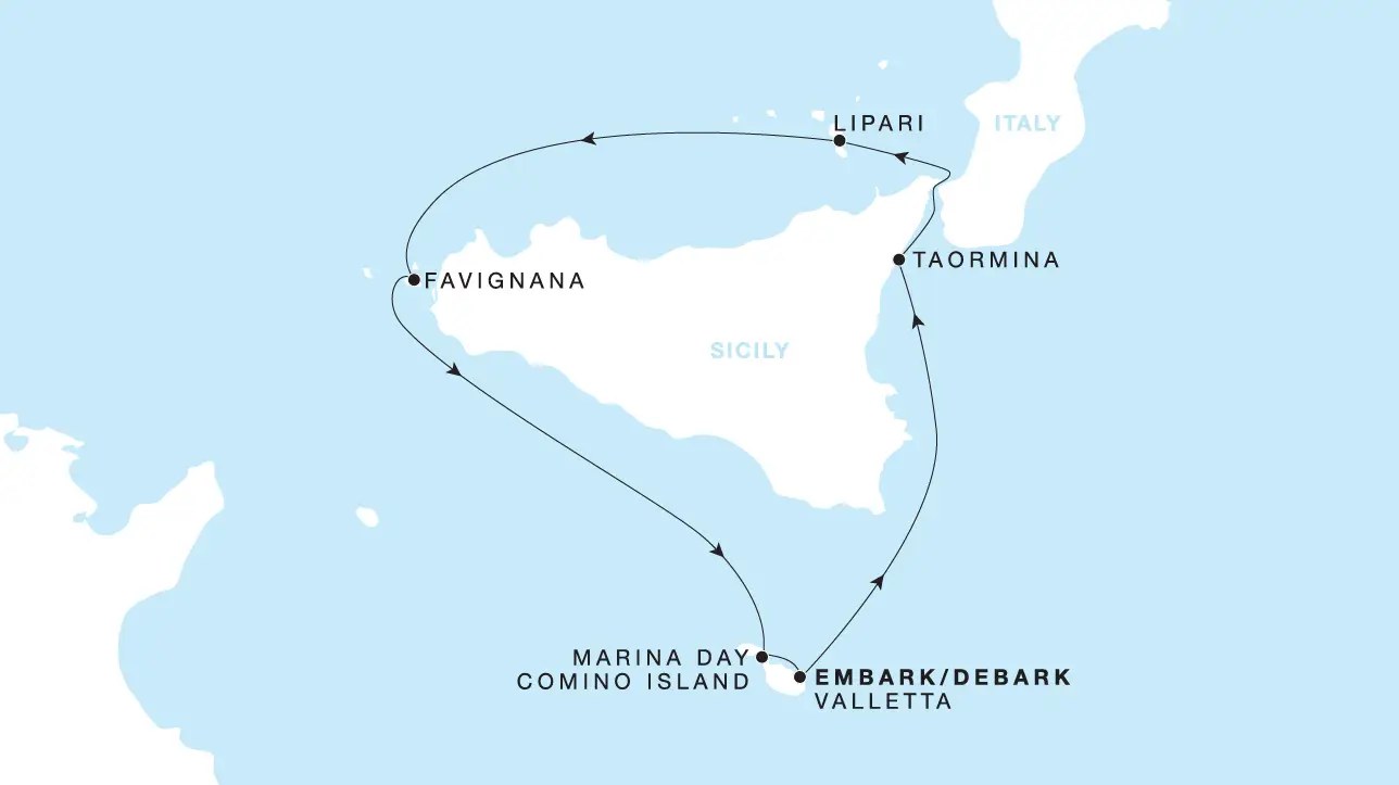 Four Seasons I Voyage FS-I-270622-005 | 5 days - Grand Mediterranean featuring Valletta & Taormina itinerary map