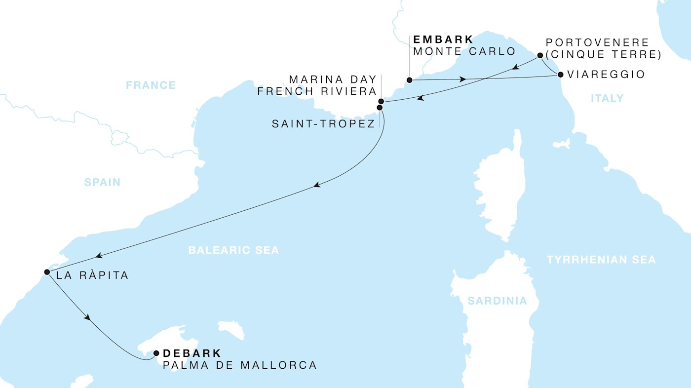 Four Seasons I Voyage FS-I-270711-007 | 7 days - The Rivieras featuring Saint-Tropez & Cinque Terre itinerary map