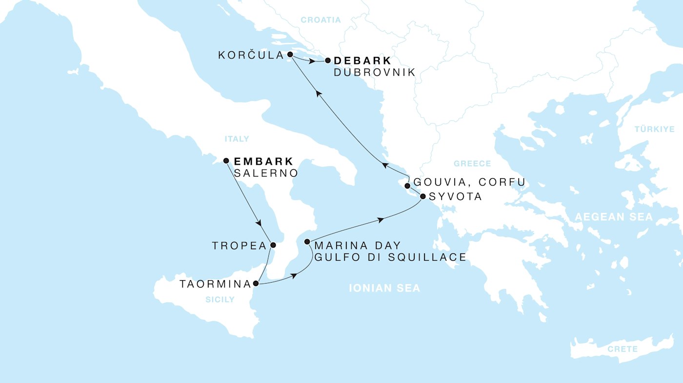 Four Seasons I Voyage FS-I-270725-009 | 9 days - Grand Mediterranean featuring Taormina & Corfu itinerary map