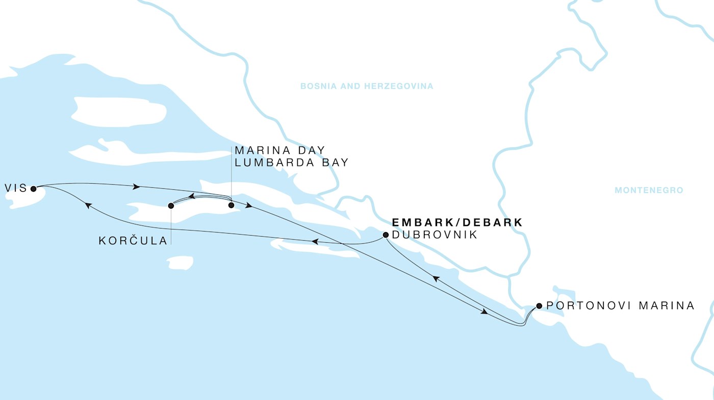 Four Seasons I Voyage FS-I-270803-005 | 5 days - The Adriatic featuring Korčula & Montenegro itinerary map