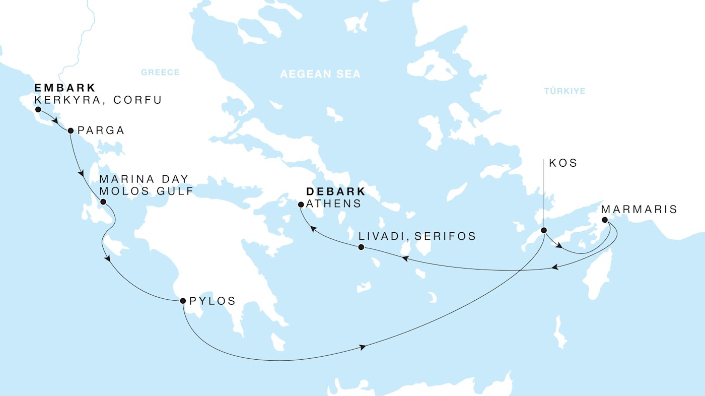Four Seasons I Voyage FS-I-270822-009 | 9 days - Greek Isles featuring Corfu & Parga itinerary map