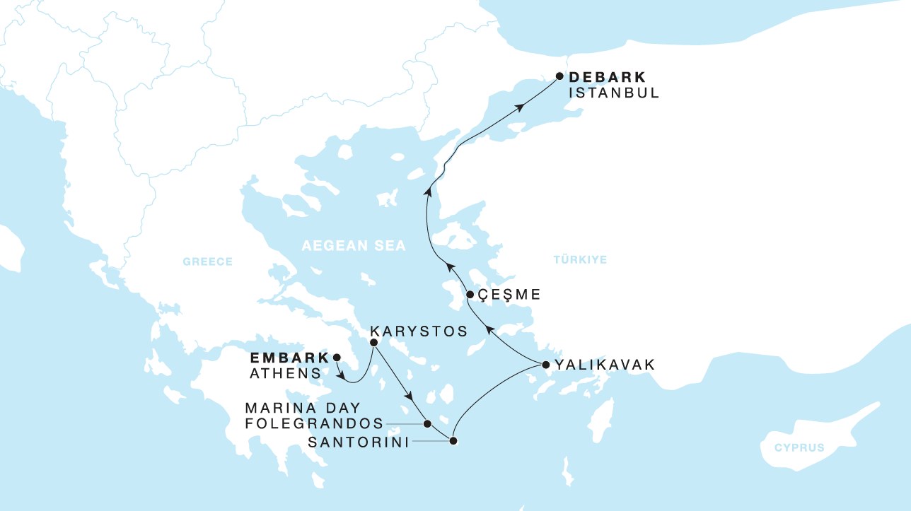 Four Seasons I Voyage FS-I-270905-007 | 7 days - Greek Isles featuring Santorini & Karystos itinerary map