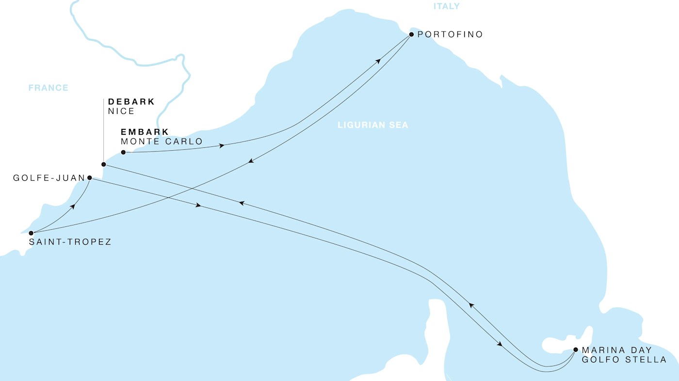 Four Seasons I Voyage FS-I-270928-005 | 5 days - The Rivieras featuring Saint-Tropez & Portofino itinerary map