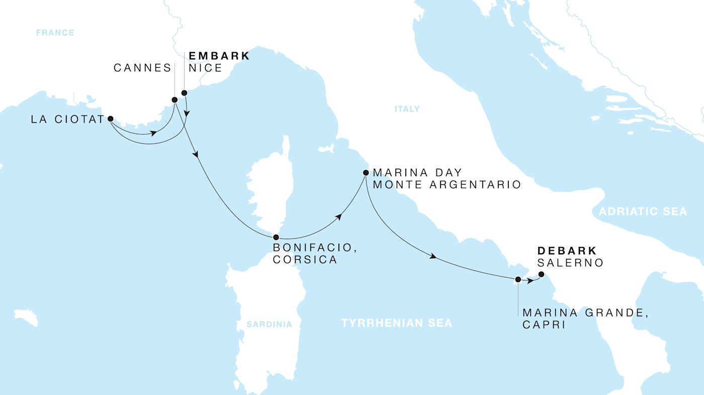 Four Seasons I Voyage FS-I-271003-007 | 7 days - The Rivieras featuring Capri & Cannes itinerary map