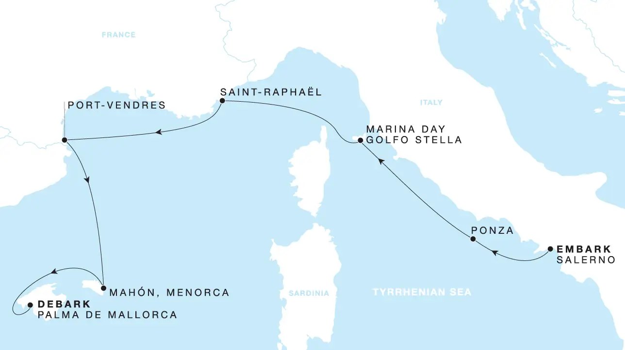 Four Seasons I Voyage FS-I-271010-007 | 7 days - Grand Mediterranean featuring Ponza & Saint-Raphaël itinerary map