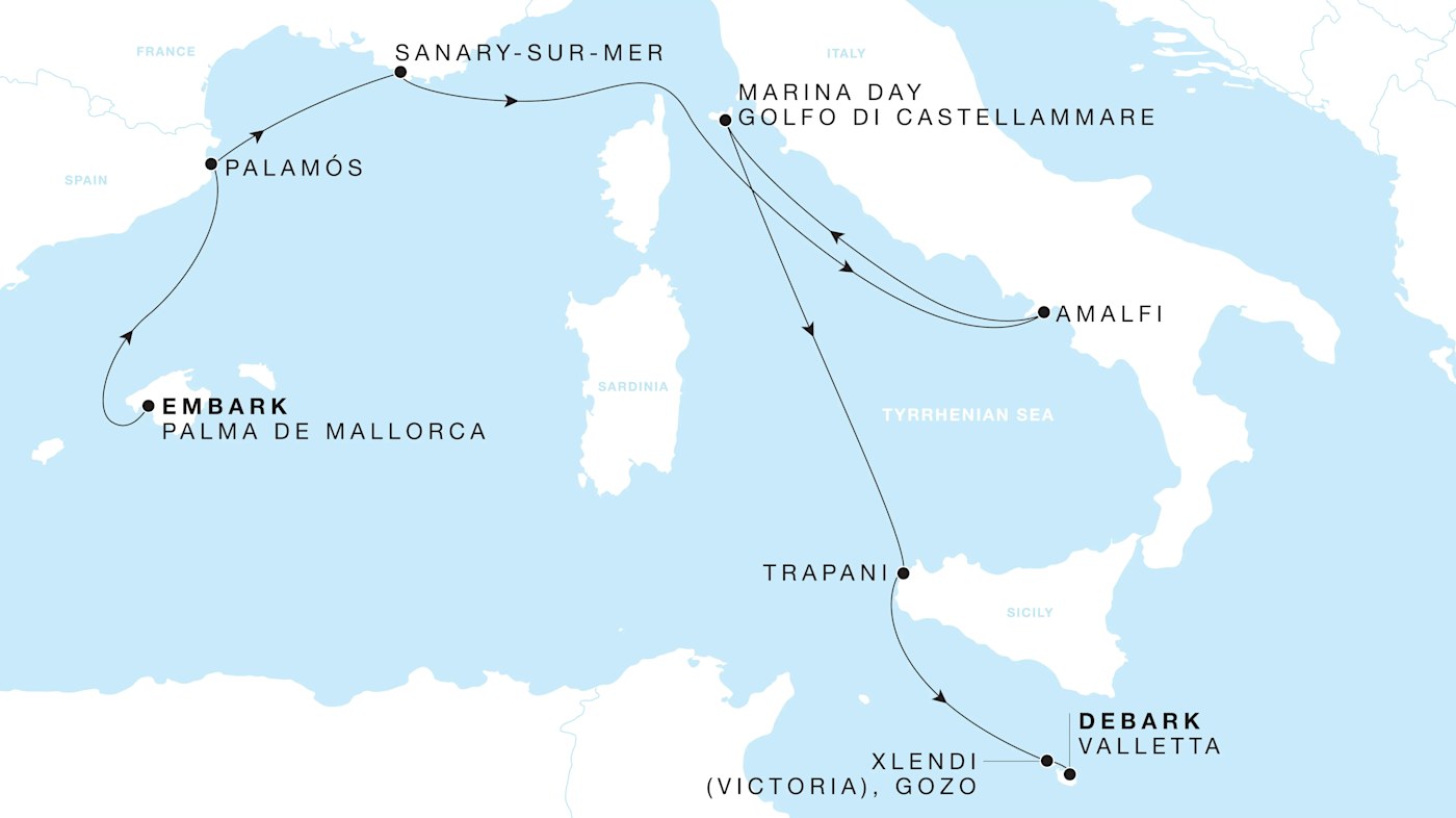 Four Seasons I Voyage FS-I-271017-009 | 9 days - The Rivieras featuring Amalfi & Sicily itinerary map