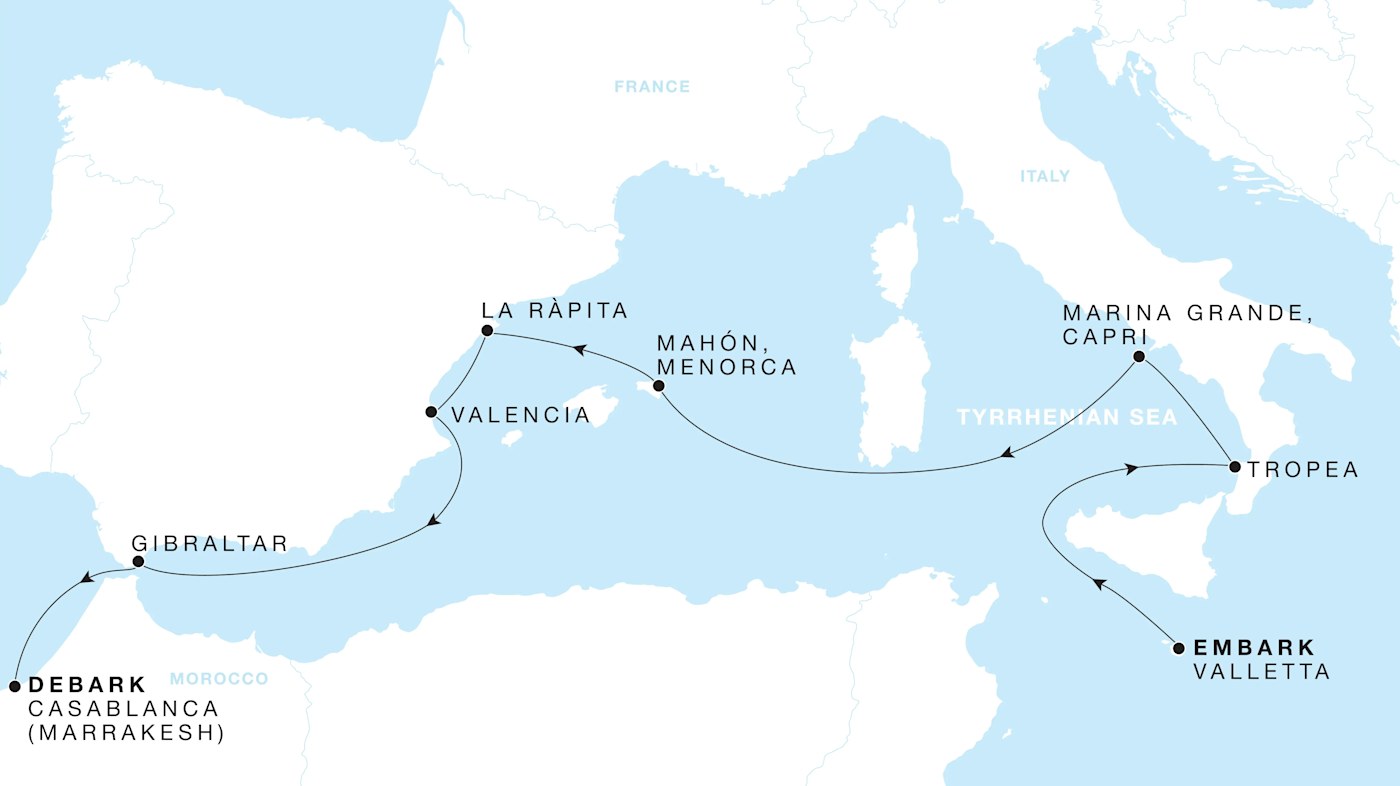 Four Seasons I Voyage FS-I-271026-011 | 11 days - The Rivieras featuring Capri & Valencia itinerary map