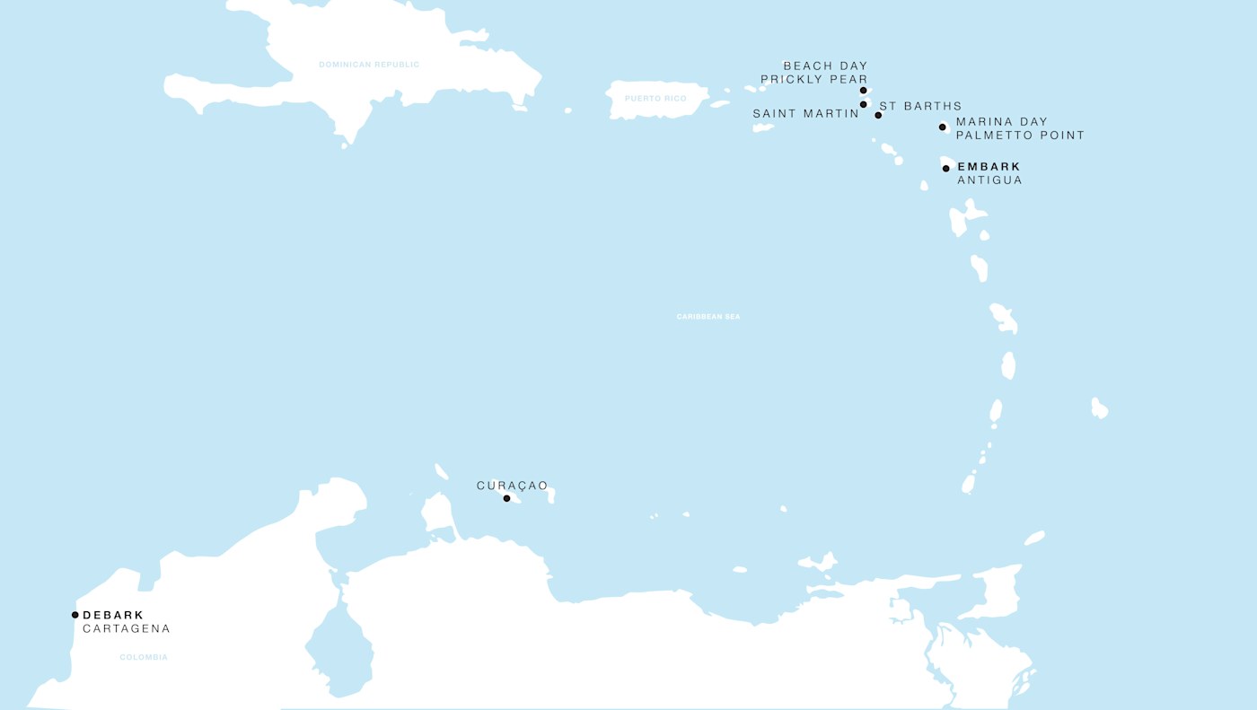Four Seasons I Voyage FS-I-271227-008 | 8 days - Lesser Antilles featuring St Barths & Curaçao itinerary map