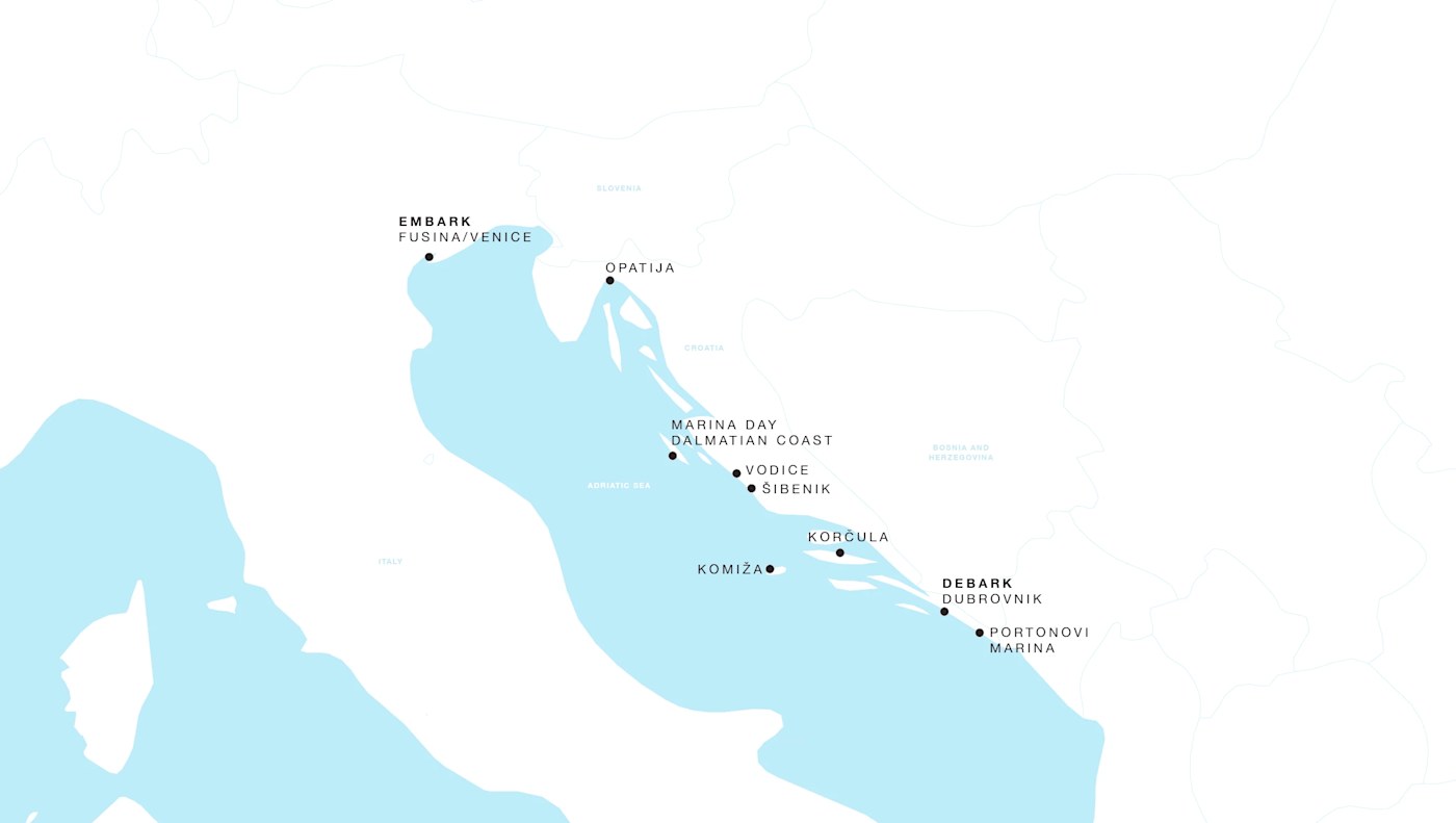 Four Seasons I Voyage FS-I-260719-007 | 7 days - Dalmatian Coast featuring Croatia & Montenegro itinerary map