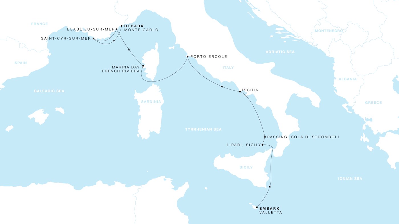 Four Seasons I Voyage FS-I-260802-007 | 7 days - Grand Mediterranean featuring Ischia & Saint-Cyr-sur-Mer itinerary map