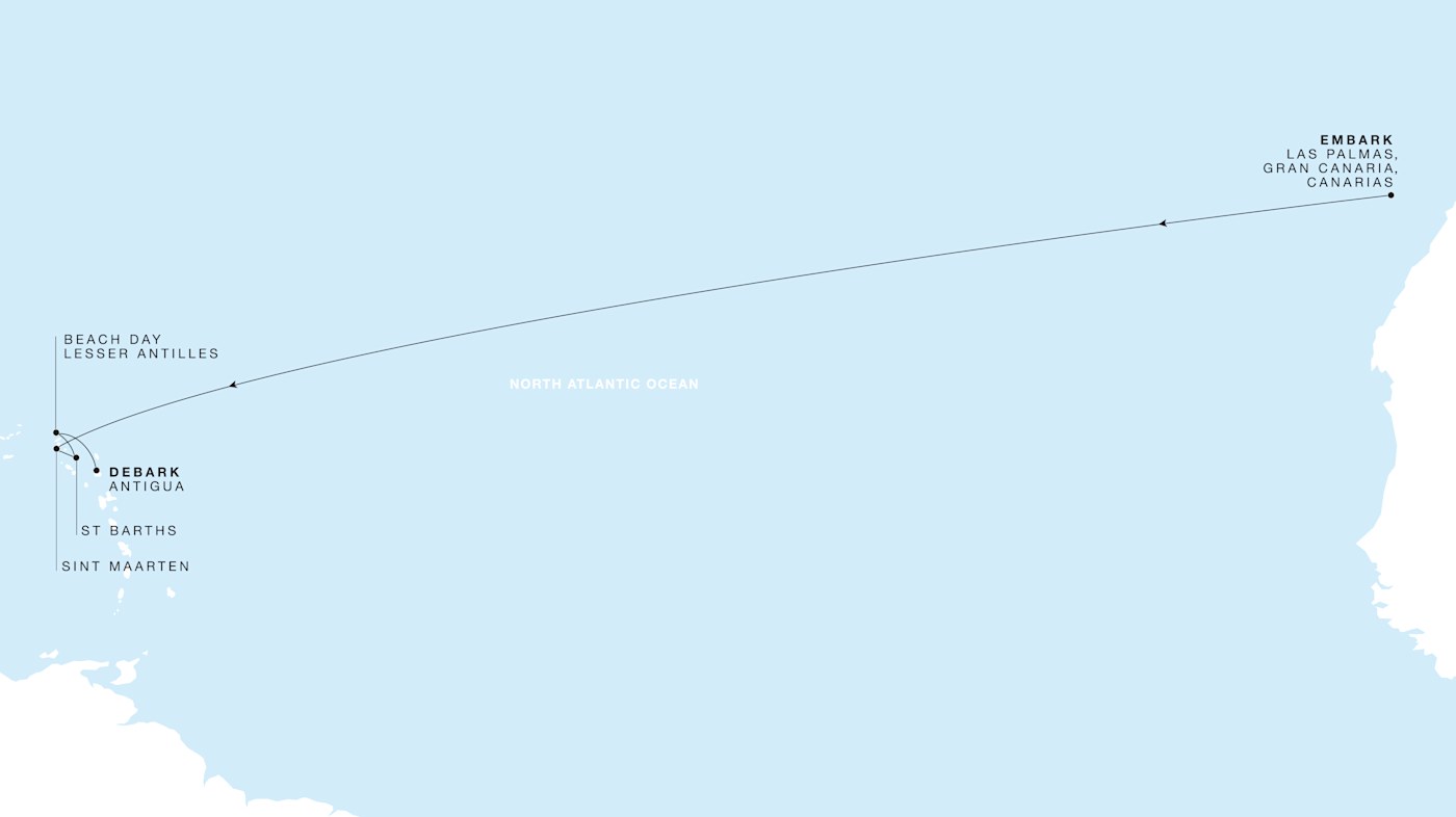 Four Seasons I Las Palmas, Gran Canaria, Canarias to Saint John's itinerary map, November 8 to November 19, 2026, Voyage FS-I-261108-011