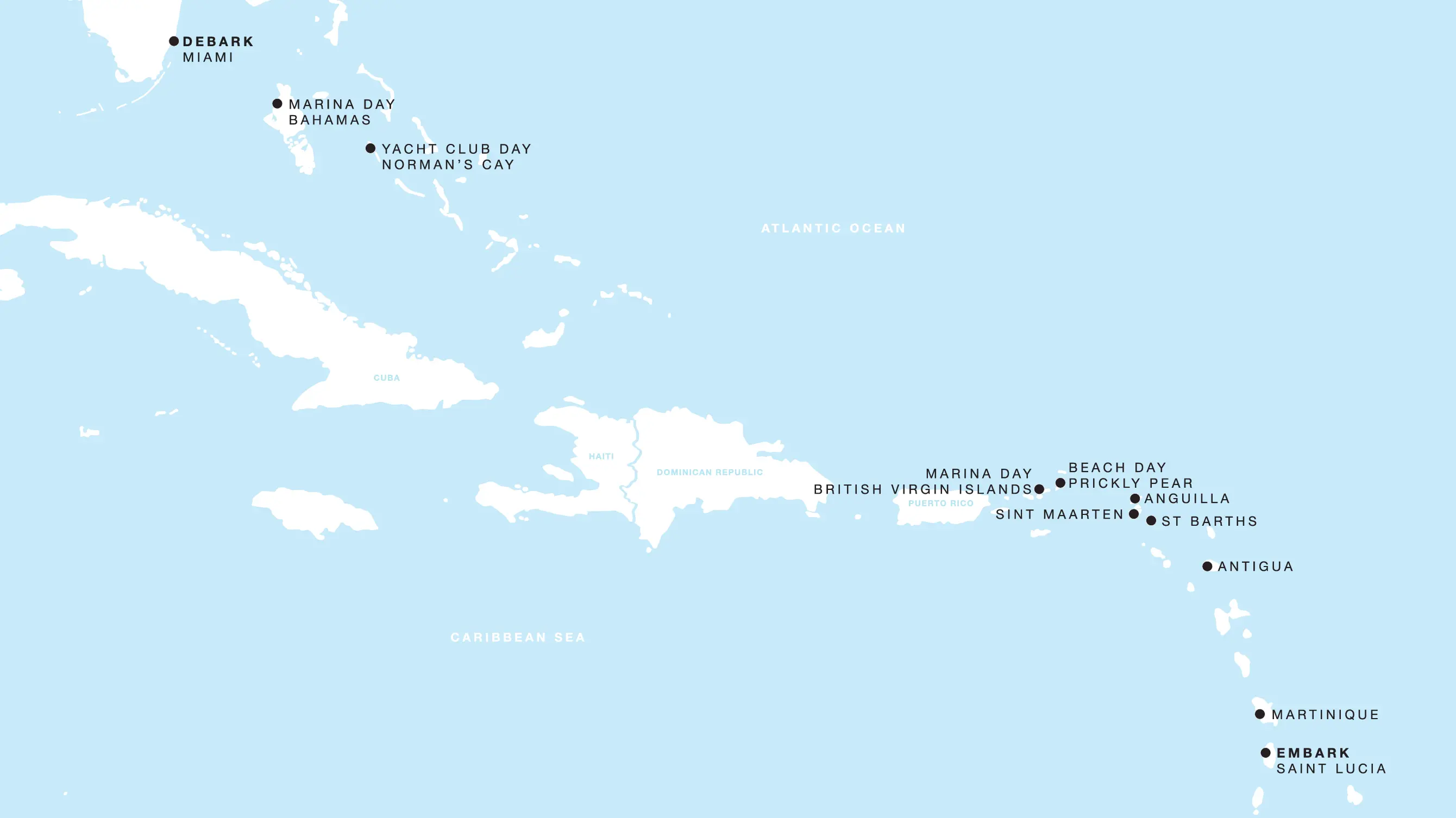 Four Seasons I Castries to Miami, Florida itinerary map, December 6 to December 20, 2026, Voyage FS-I-261206-014