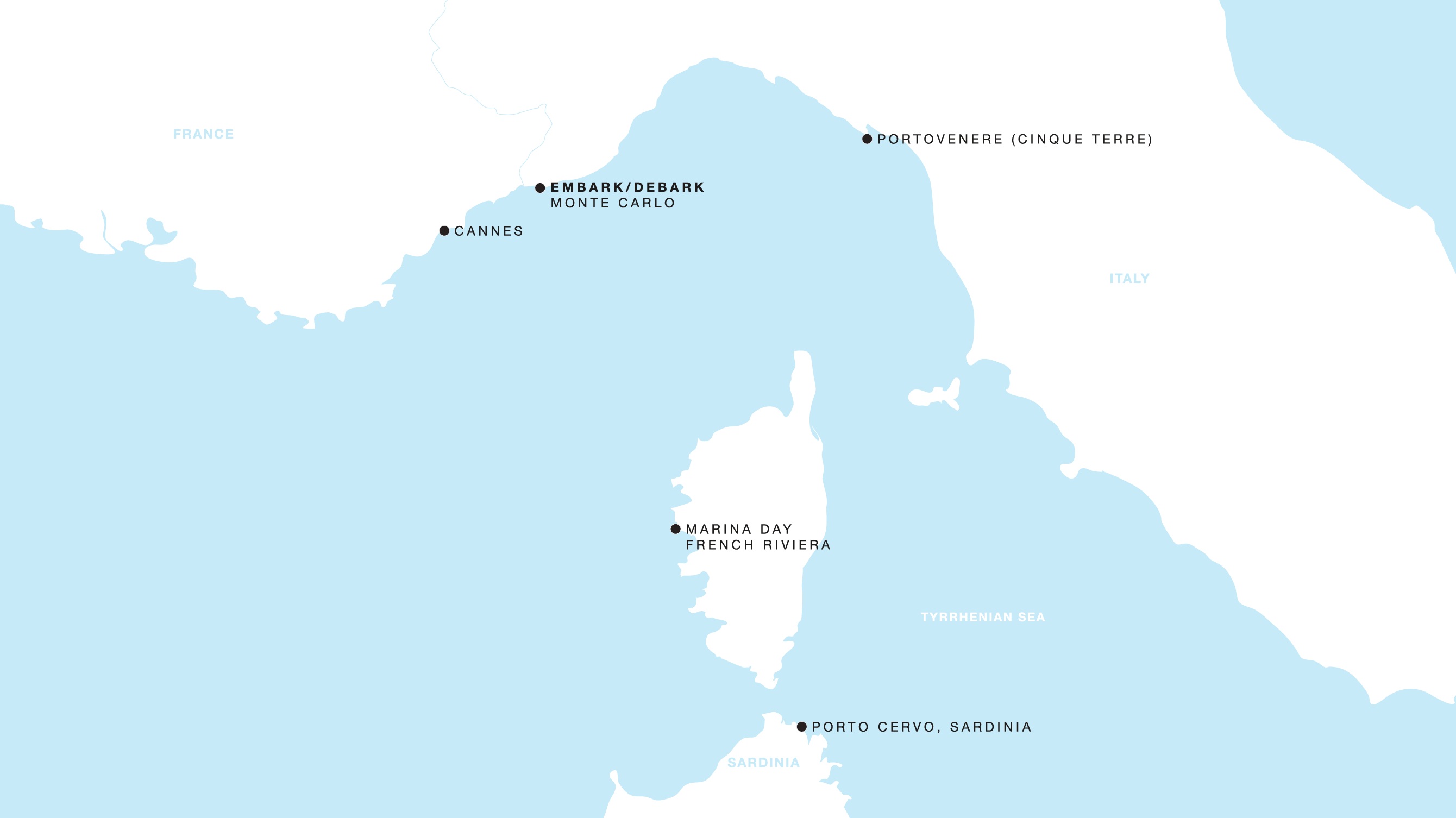 Four Seasons I Roundtrip Monte Carlo itinerary map, October 4 to October 9, 2026, Voyage FS-I261004-005