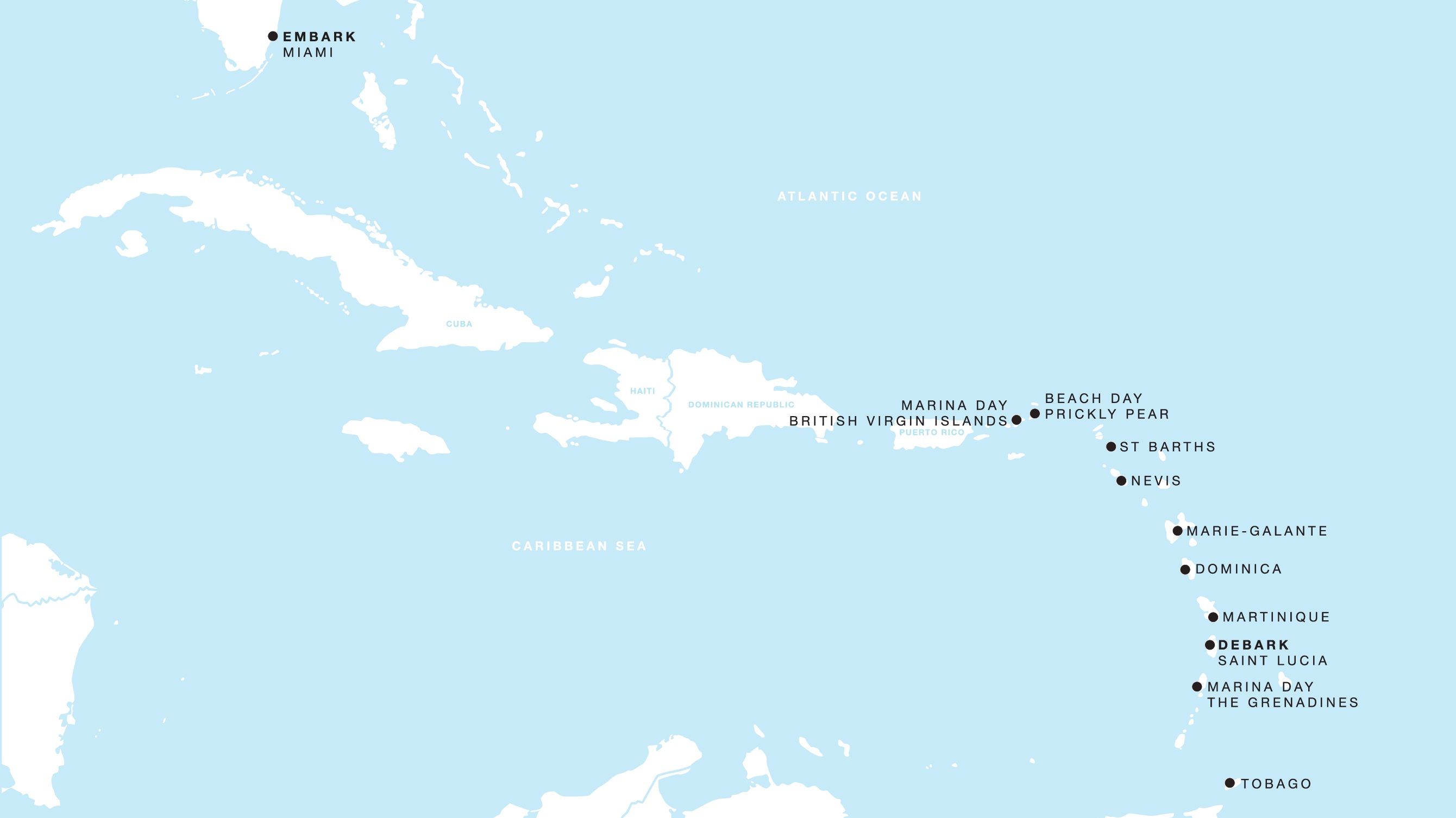 Four Seasons I Miami, Florida to Castries itinerary map, January 18 to January 31, 2027, Voyage FS-I-270118-013