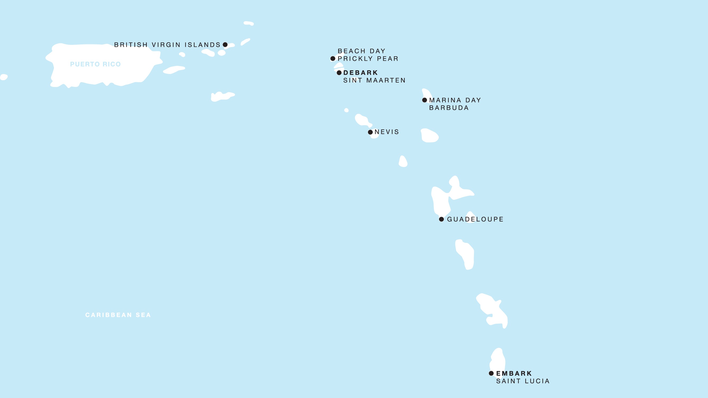 Four Seasons I Castries to Philipsburg itinerary map, January 31 to February 7, 2027, Voyage FS-I-270131-007