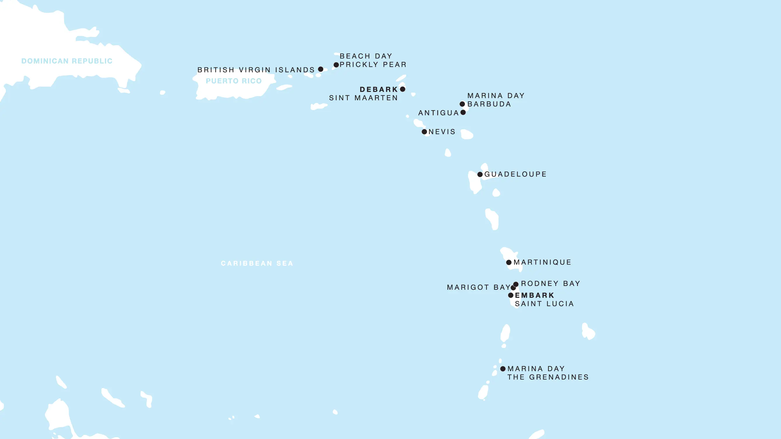 Four Seasons I Castries to Philipsburg itinerary map, January 31 to February 14, 2027, Voyage FS-I-270131-014