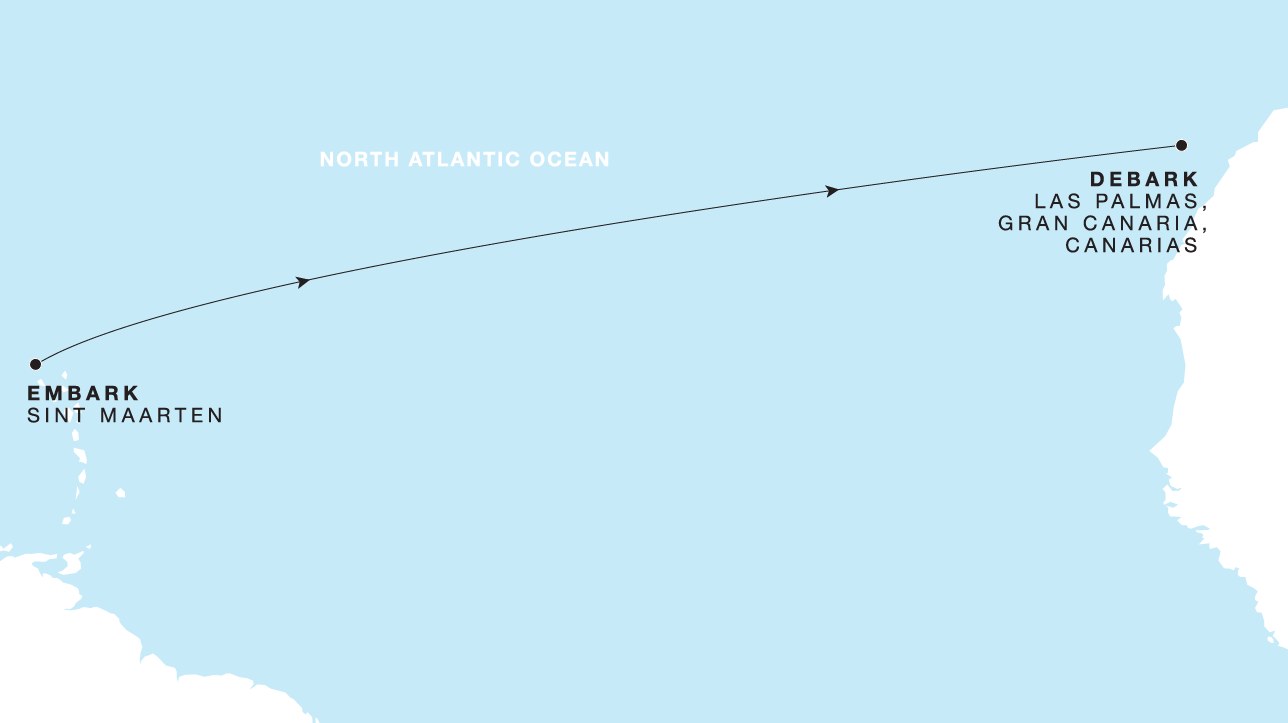 Four Seasons I Philipsburg to Las Palmas, Gran Canaria, Canarias itinerary map, March 14 to March 22, 2027, Voyage FS-I-270314-008