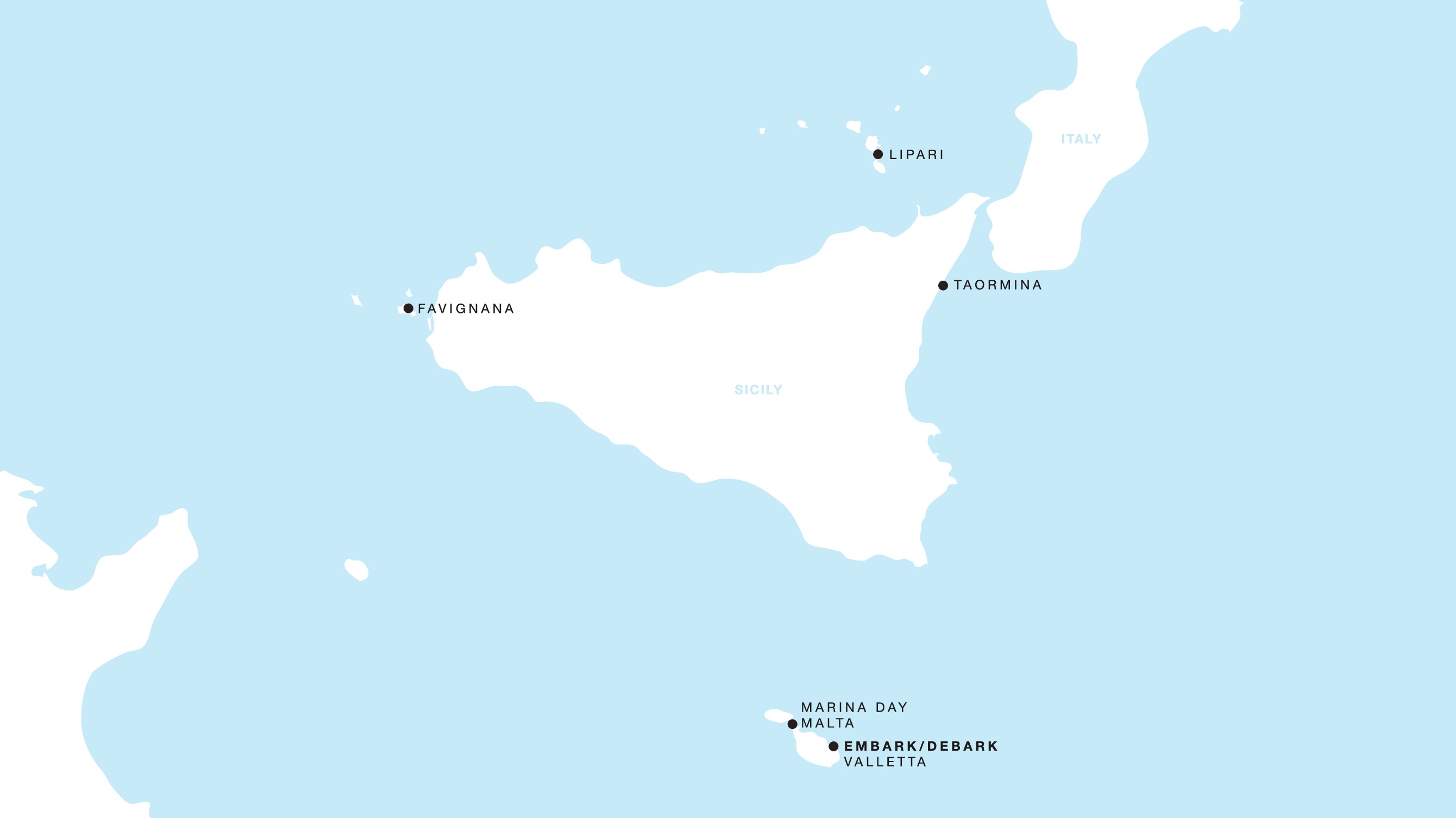Four Seasons I Roundtrip Valletta itinerary map, June 22 to June 27, 2027, Voyage FS-I-270622-005