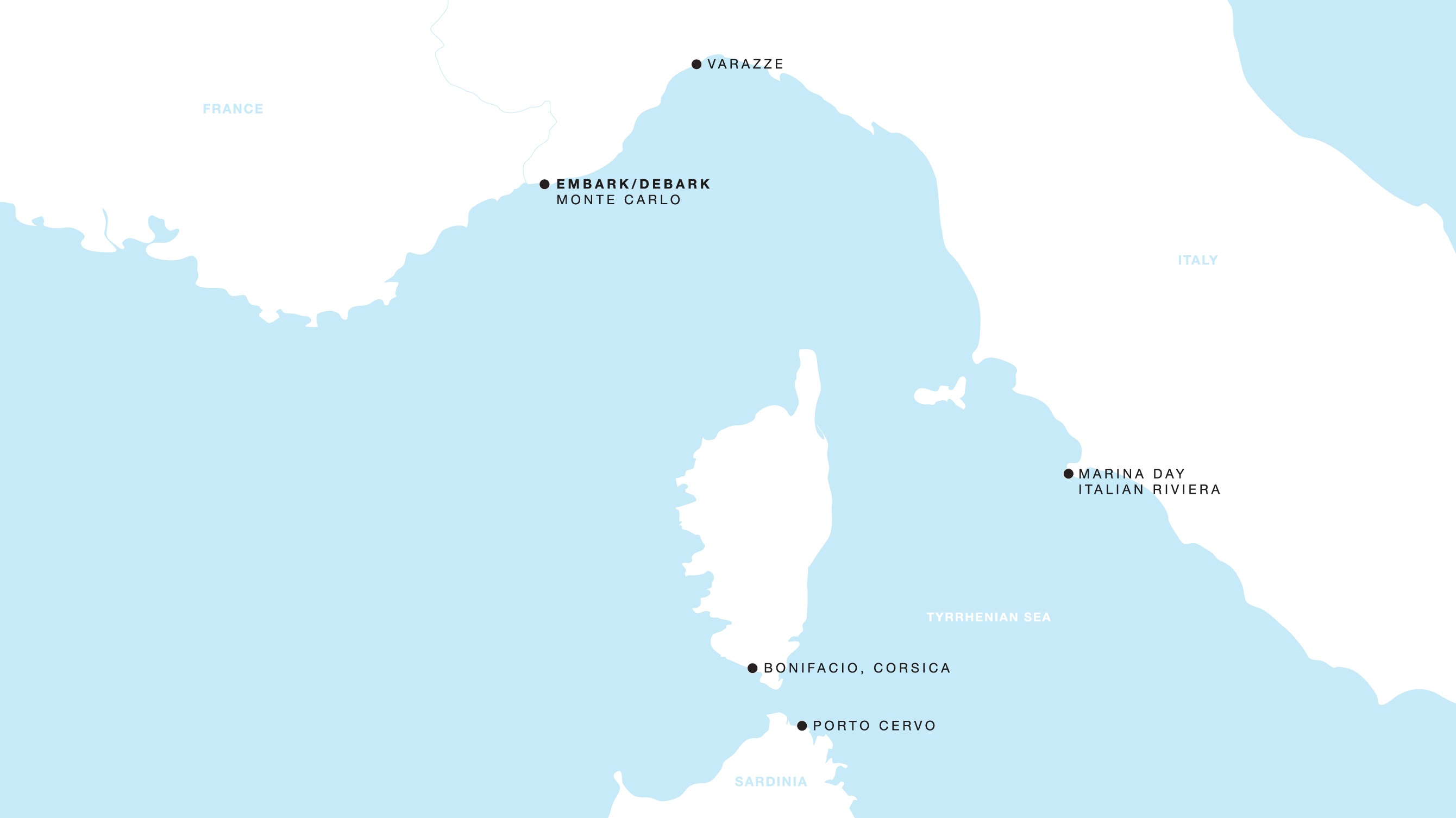 Four Seasons I Roundtrip Monte Carlo itinerary map, July 6 to July 11, 2027, Voyage FS-I-270706-005