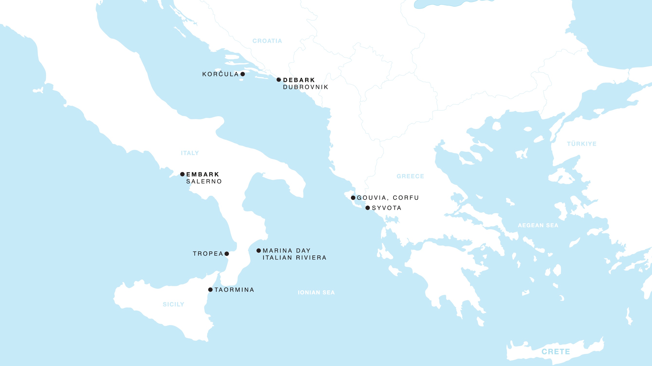 Four Seasons I Salerno to Dubrovnik itinerary map, July 25 to August 3, 2027, Voyage FS-I-270725-009