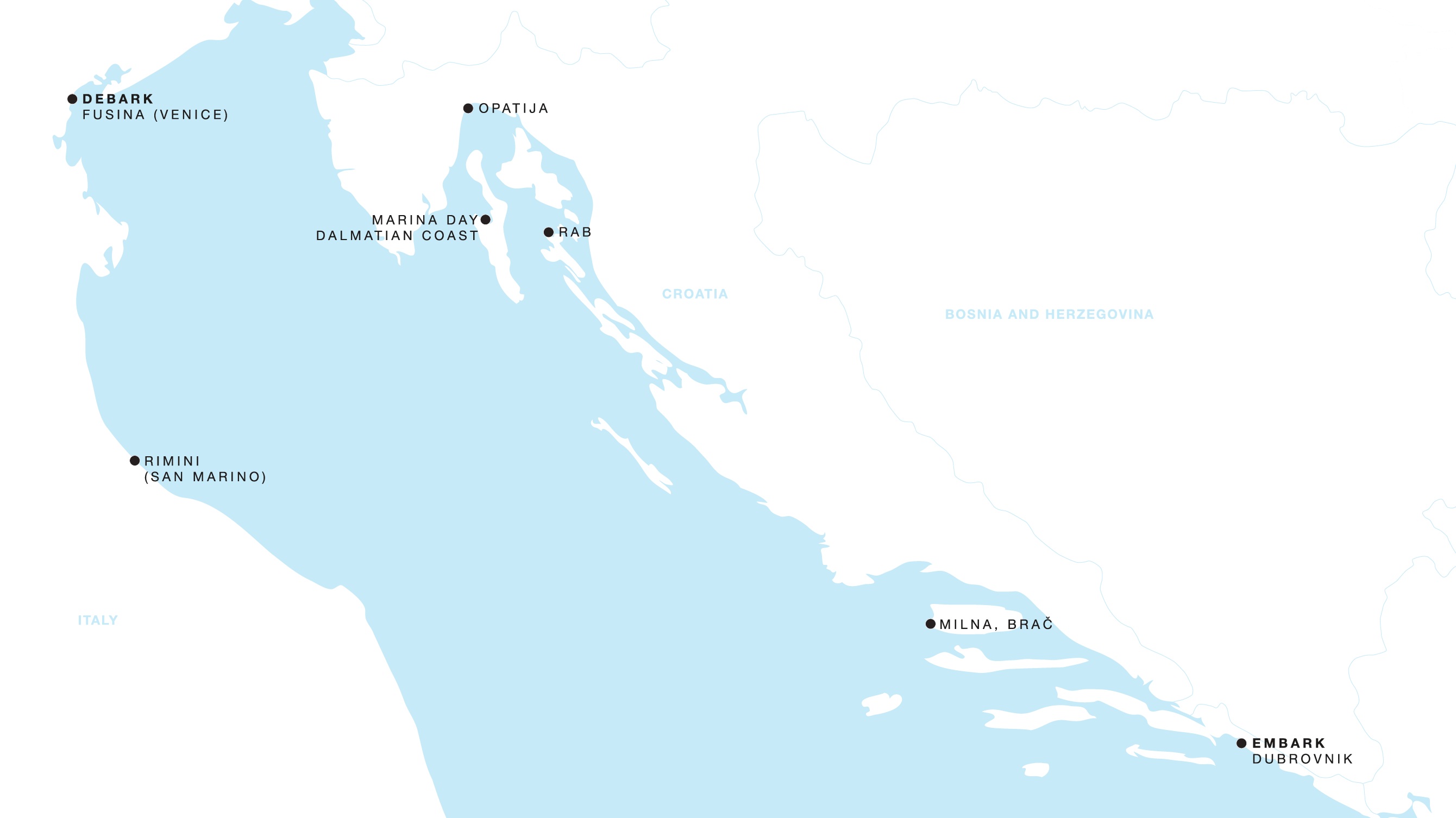 Four Seasons I Dubrovnik to Fusina (Venice) itinerary map, August 8 to August 15, 2027, Voyage FS-I-270808-007