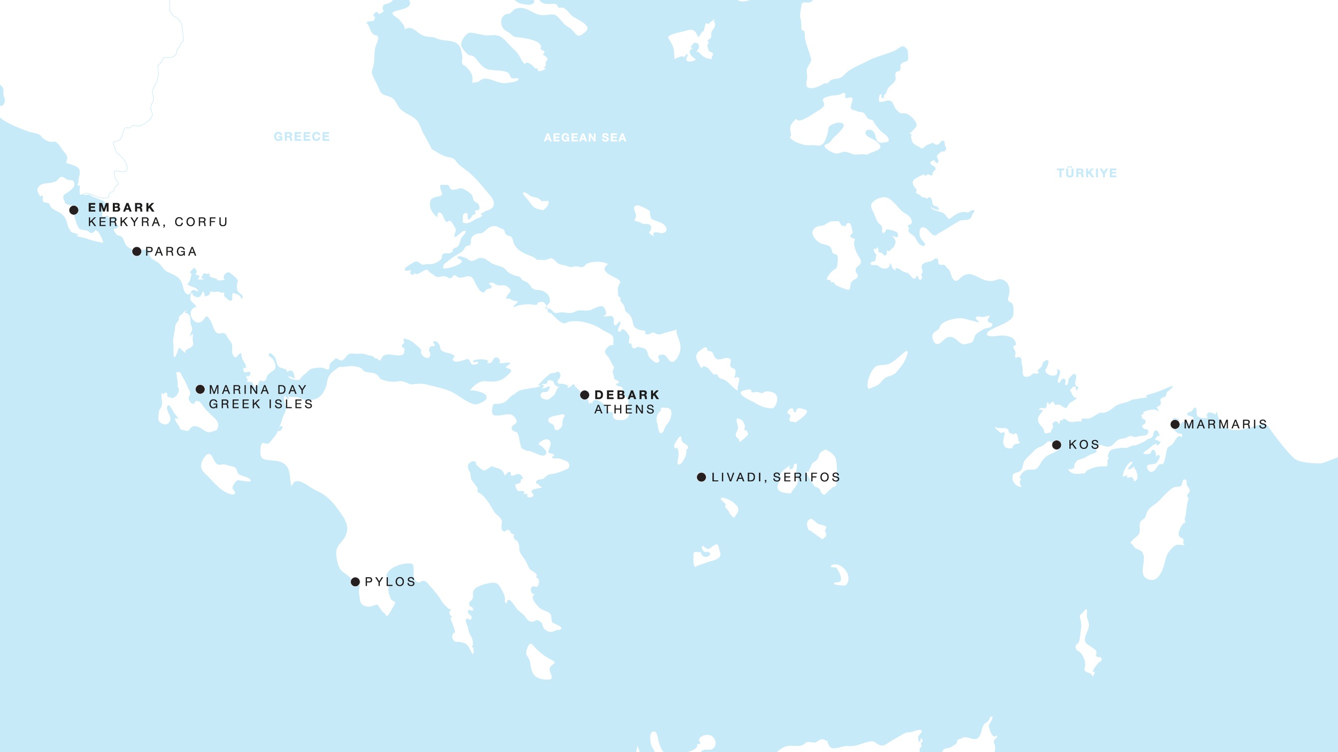 Four Seasons I Kerkyra, Corfu to Athens itinerary map, August 22 to August 31, 2027, Voyage FS-I-270822-009
