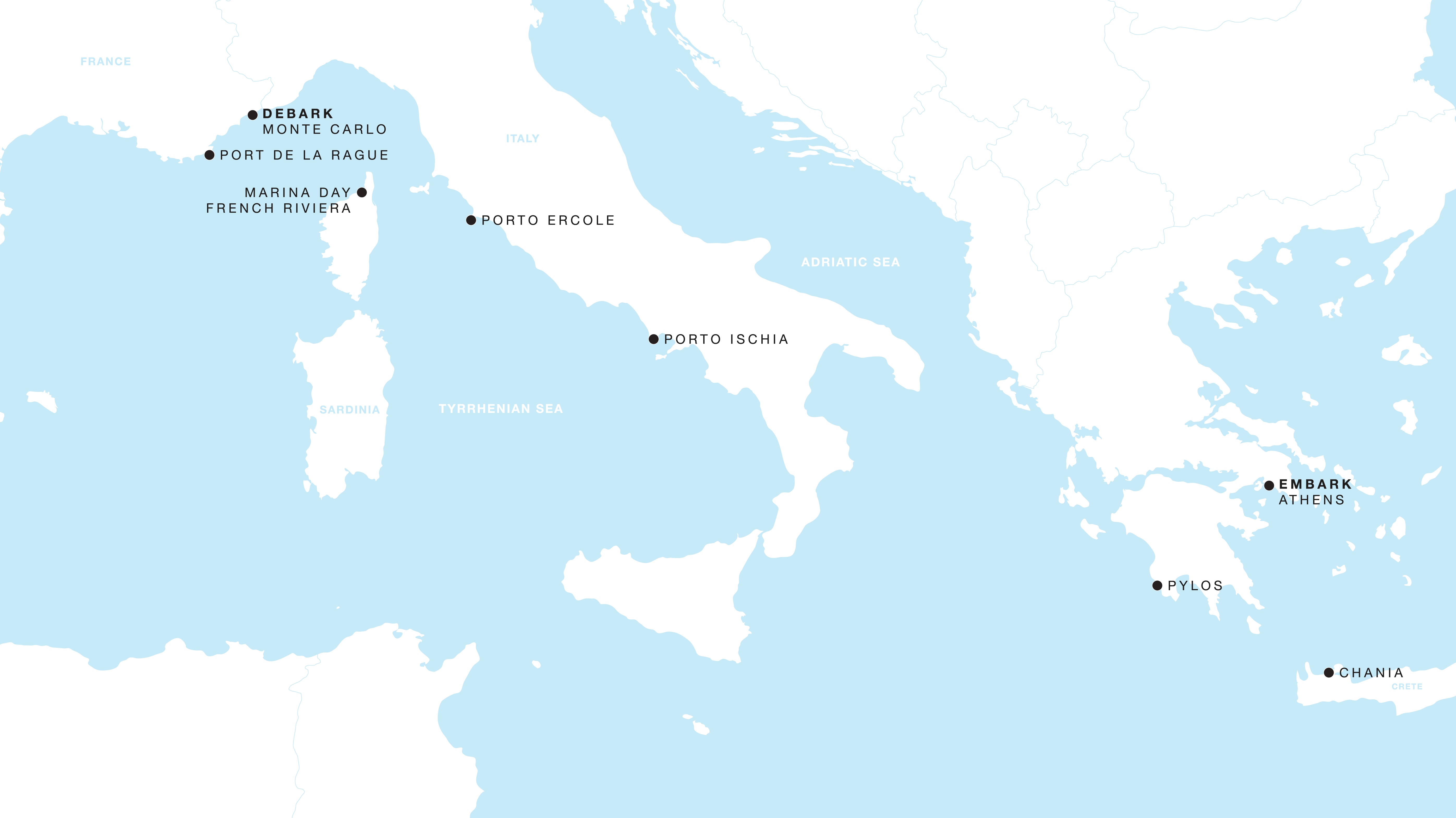 Four Seasons I Athens to Monte Carlo itinerary map, September 19 to September 28, 2027, Voyage FS-I-270919-009