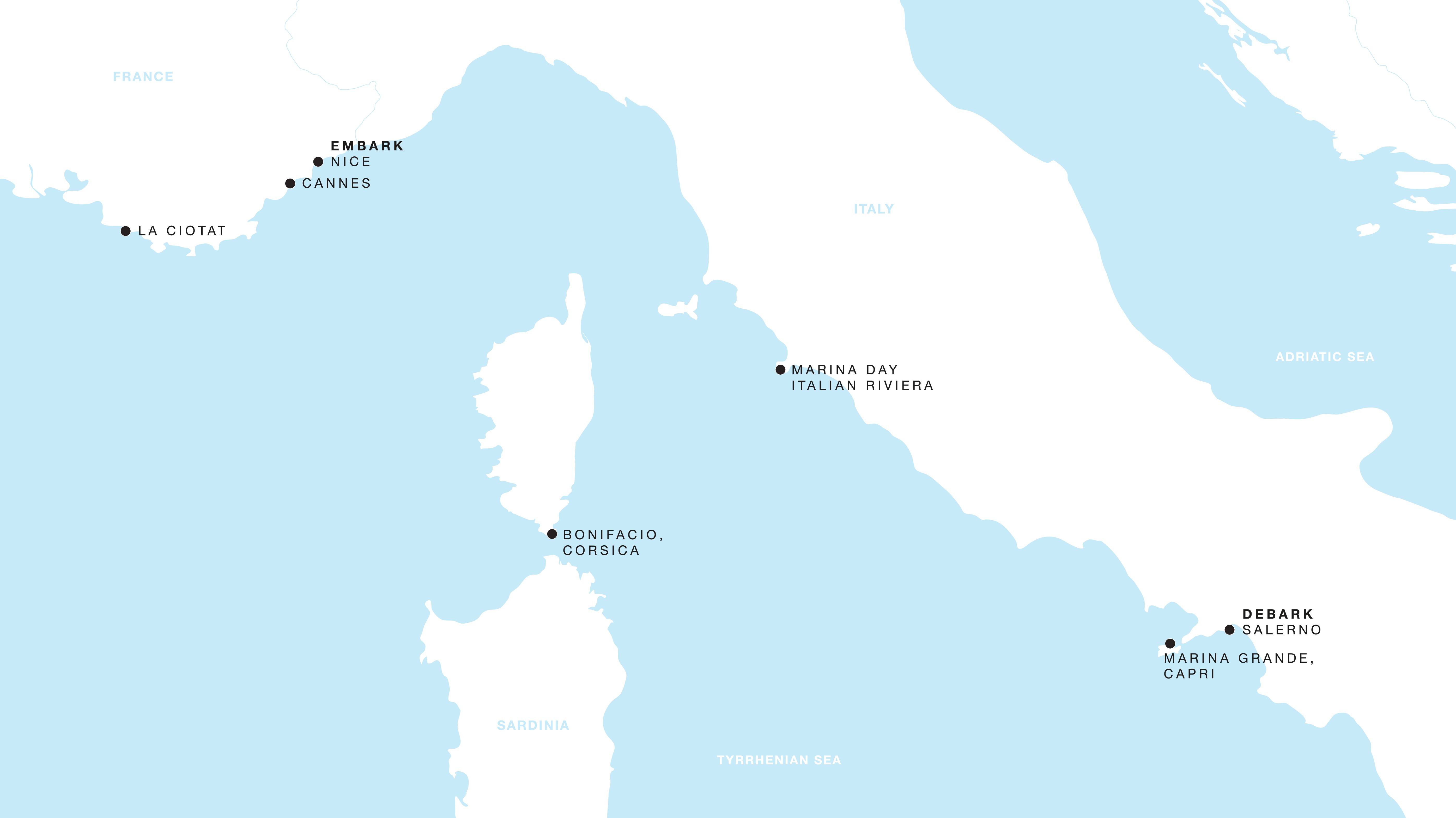 Four Seasons I Nice to Salerno itinerary map, October 3 to October 10, 2027, Voyage FS-I-271003-007