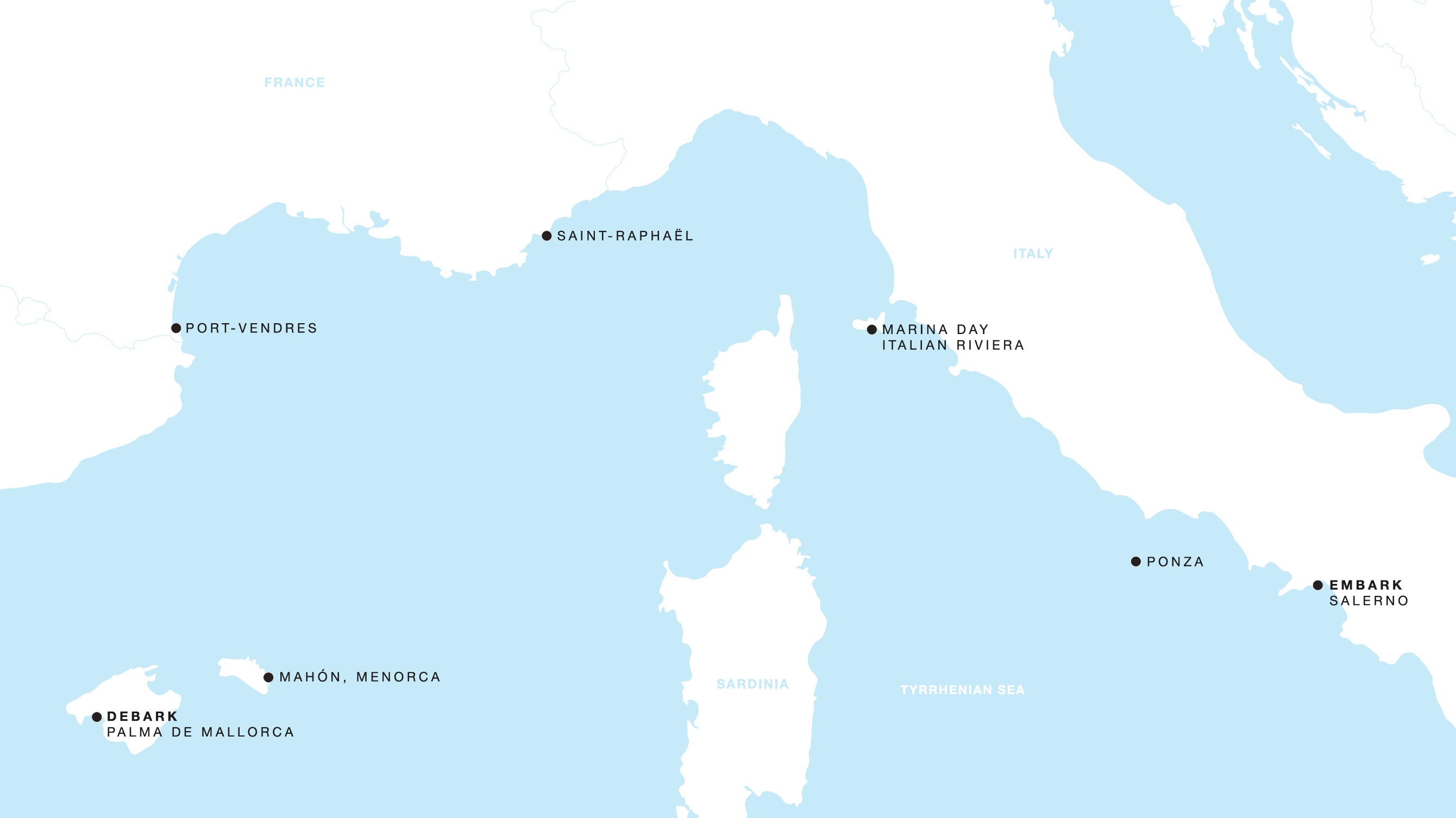 Four Seasons I Salerno to Palma de Mallorca itinerary map, October 10 to October 17, 2027, Voyage FS-I-271010-007