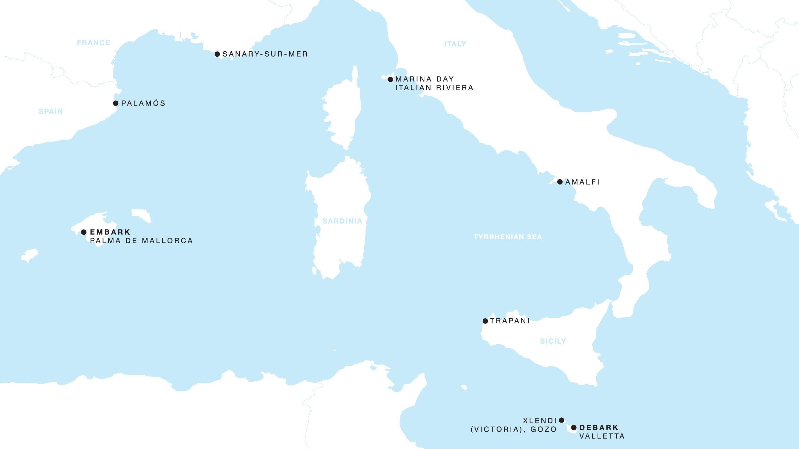 Four Seasons I Palma de Mallorca to Valletta itinerary map, October 17 to October 26, 2027, Voyage FS-I-271017-009