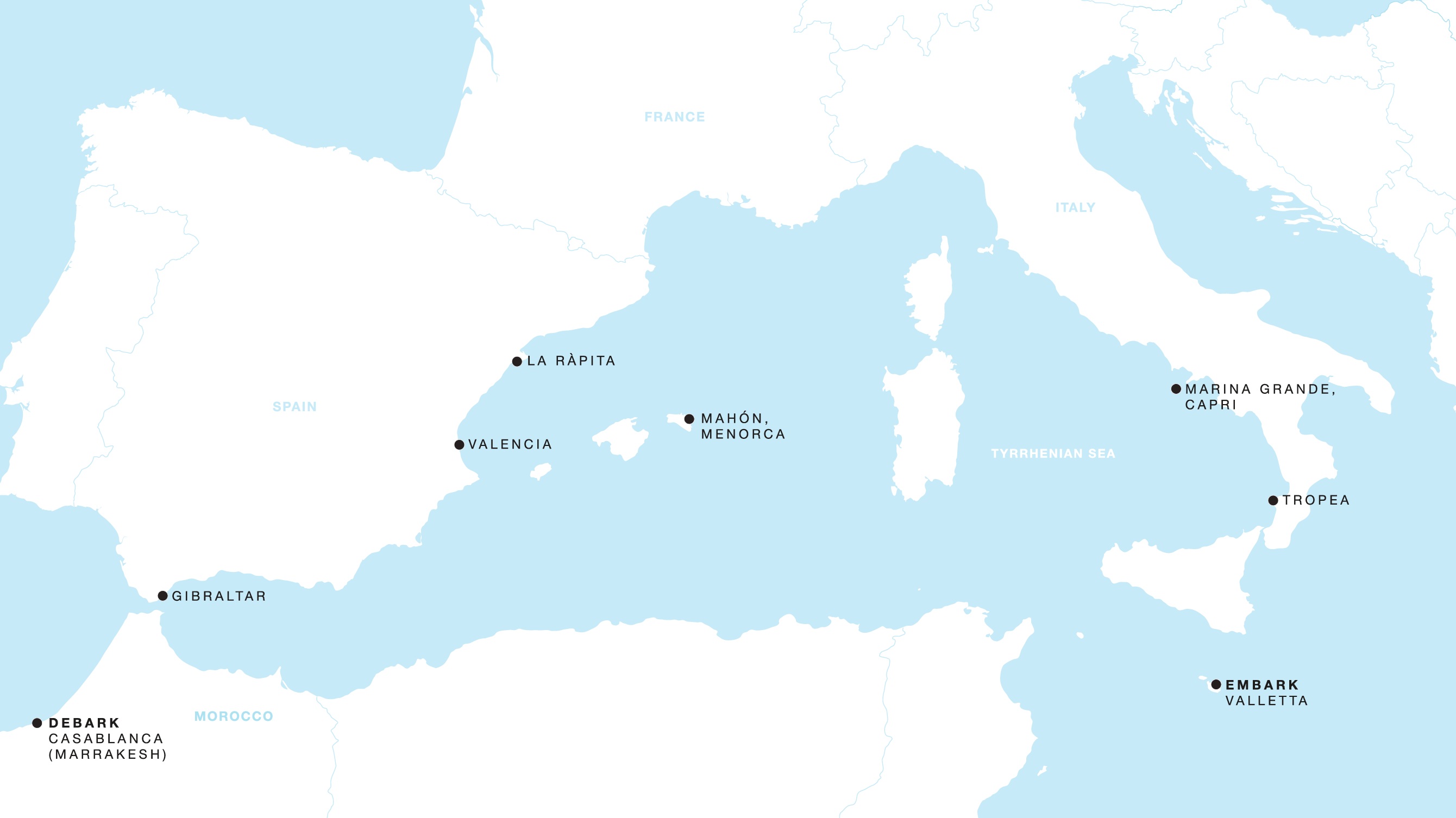 Four Seasons I Valletta to Casablanca (Marrakesh) itinerary map, October 26 to November 6, 2027, Voyage FS-I-271026-011