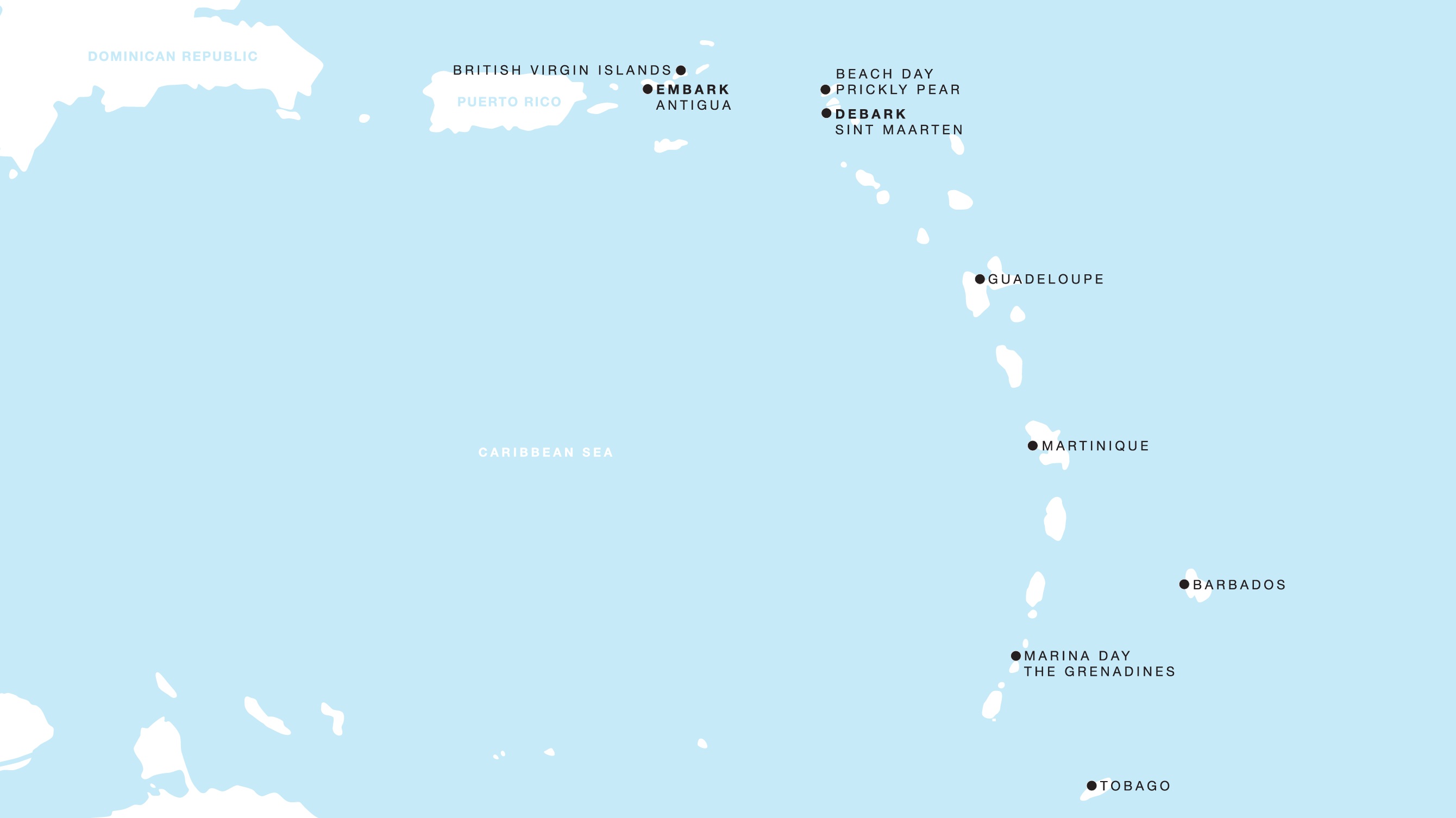 Four Seasons I Saint John's to Philipsburg itinerary map, December 3 to December 12, 2027, Voyage FS-I-271203-009