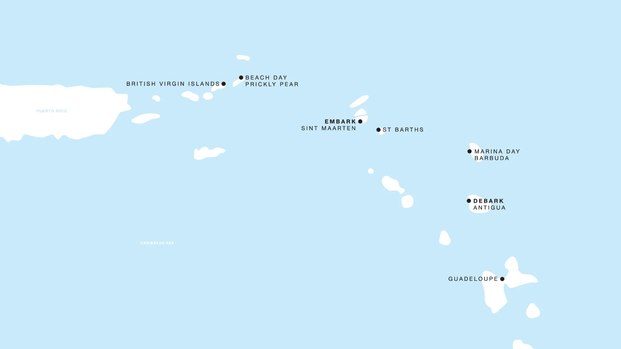 Four Seasons I Philipsburg to Saint John's itinerary map, January 16 to January 23, 2028, Voyage FS-I-280116-007
