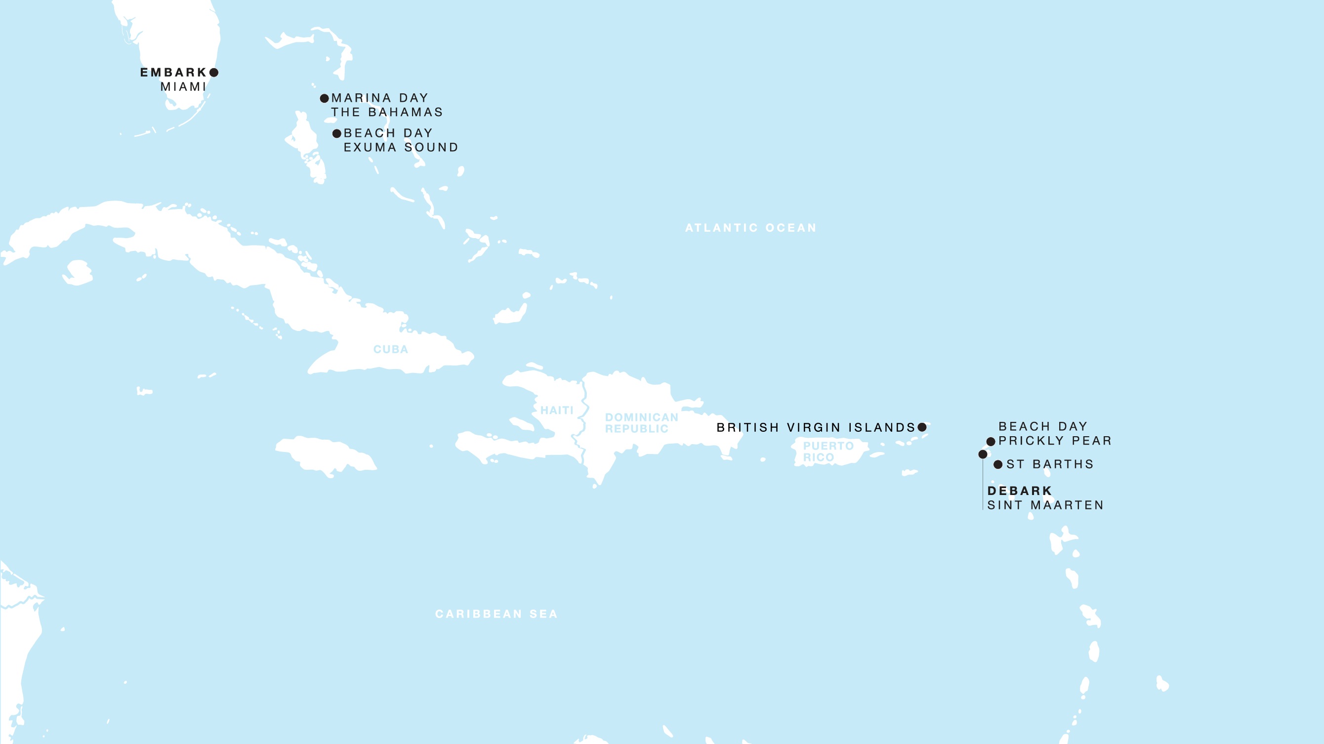 Four Seasons I Miami, Florida to Philipsburg itinerary map, March 28 to April 4, 2028, Voyage FS-I-280328-007