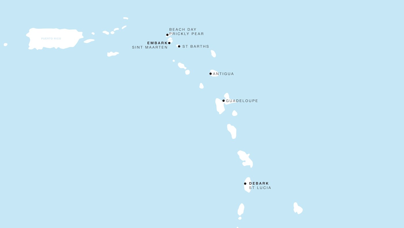 Four Seasons I Philipsburg to Castries itinerary map, April 4 to April 9, 2028, Voyage FS-I-280404-005